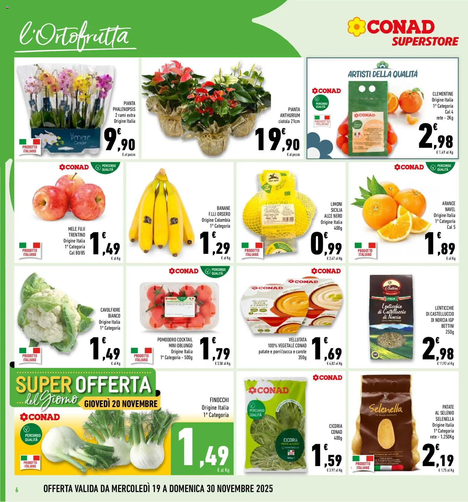 Volantino Conad del 19.11.2025 | Pagina: 6 | Prodotti: Mele, Arance, Banane, Cavolfiore