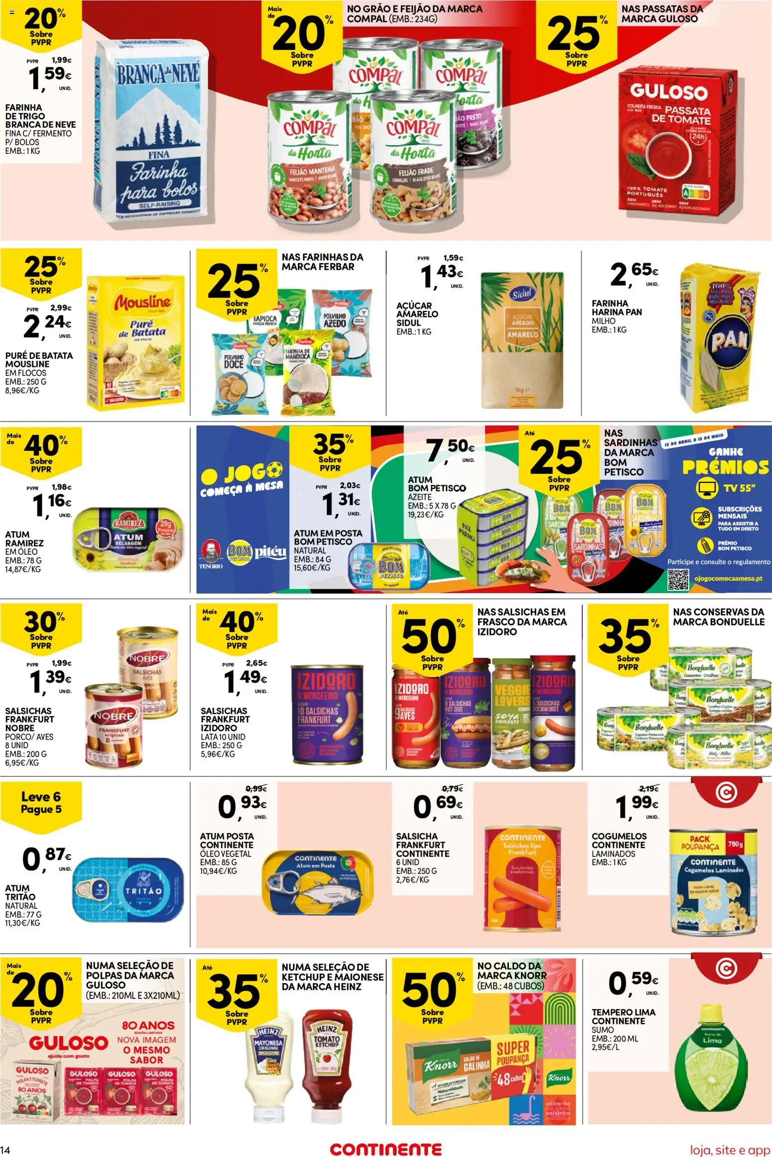 Continente Semanal Continente Bom Dia │ válido de 21.04.2026 | Página: 14 | Produtos: Tapioca, Harina Pan, Sumo, Tomate