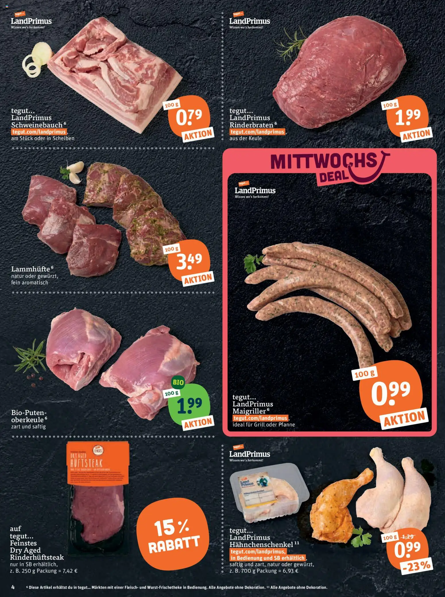Tegut Prospekt 	 – gültig ab 16.03.2026 | Seite: 6 | Produkte: Rinderbraten, Hahnchenschenkel, Schweinebauch, Fleisch