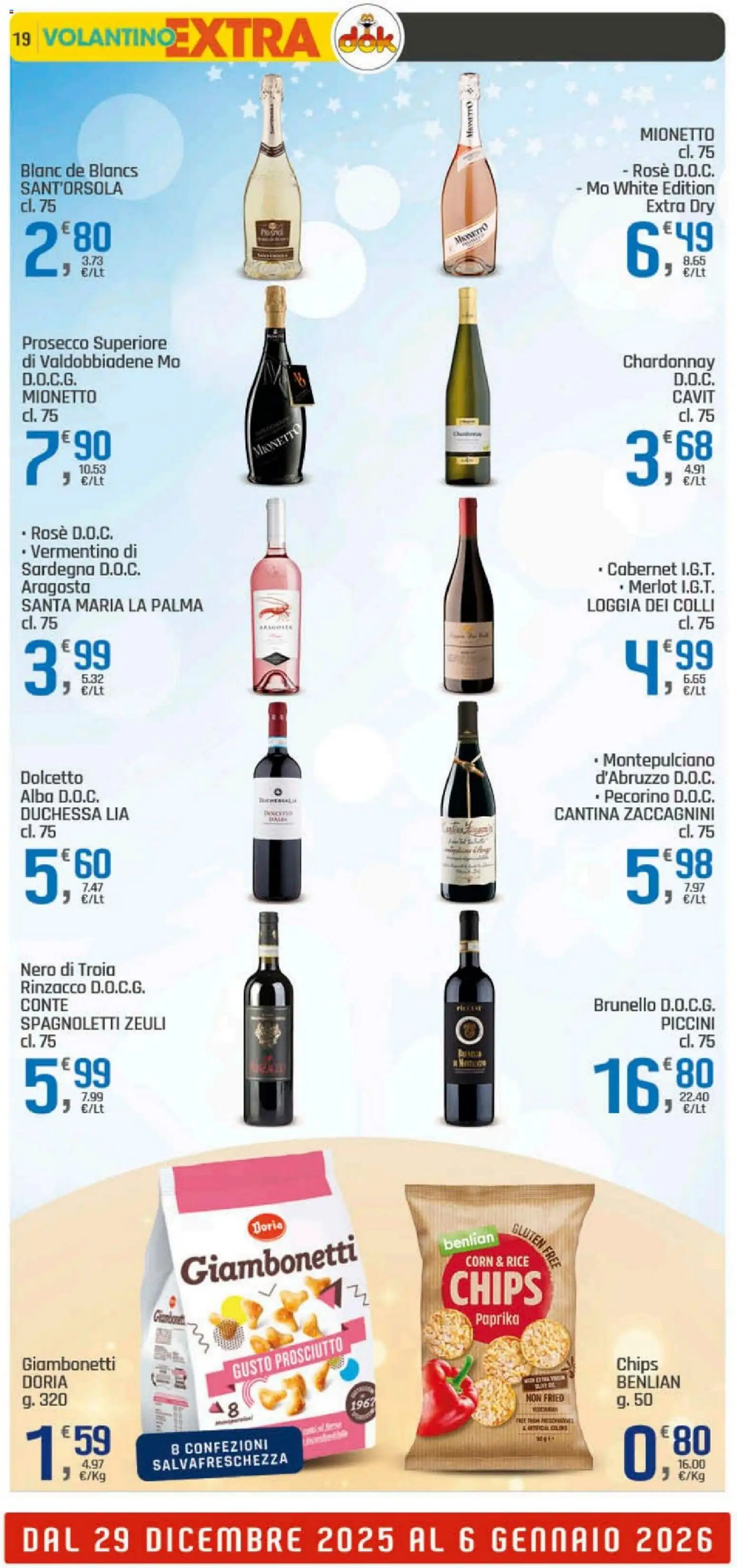 Volantino DOK del 29.12.2025 | Pagina: 19 | Prodotti: Prosecco, Prosciutto, Pecorino