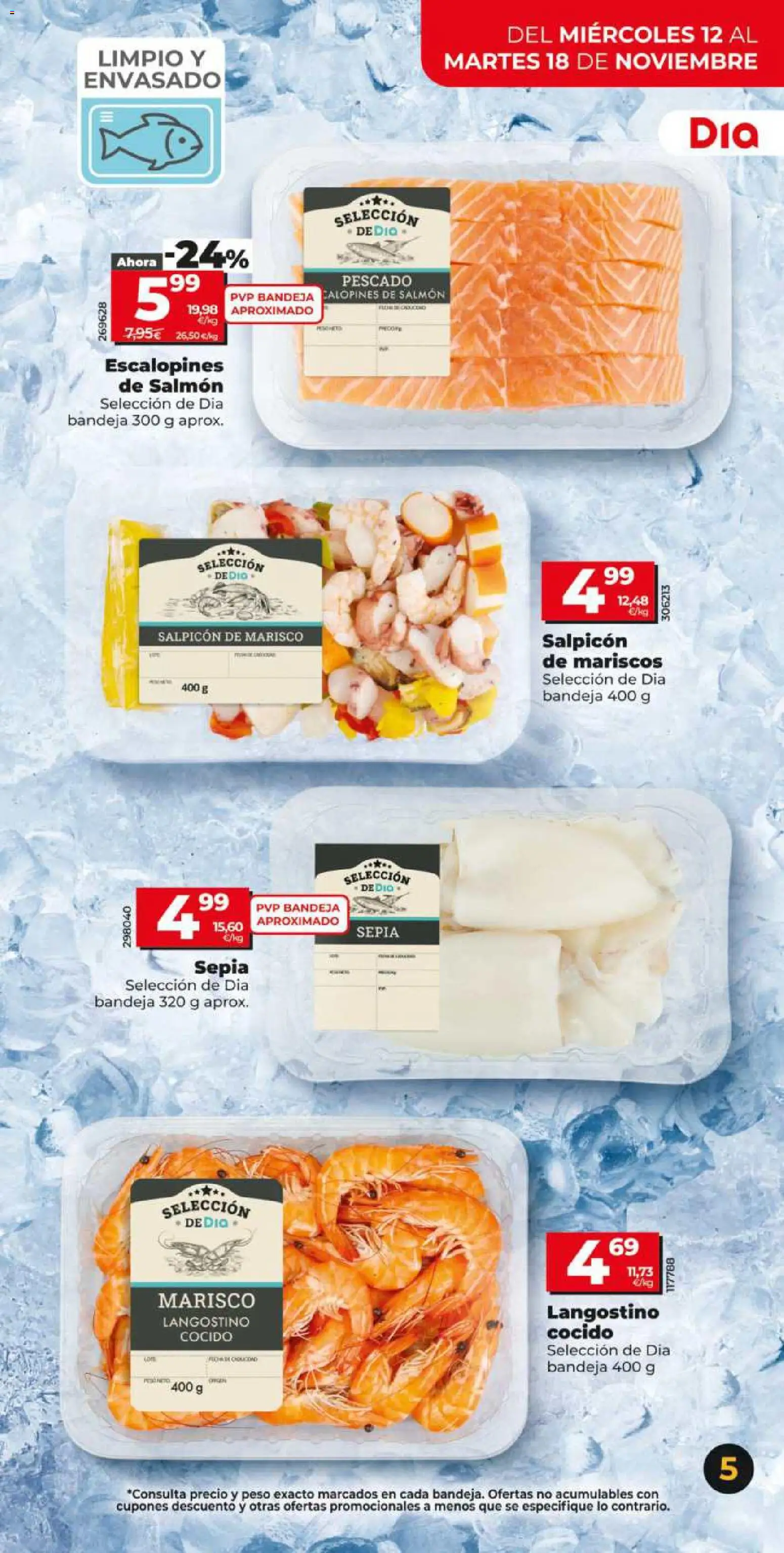 Dia - folleto Market │ válido desde el 12.11.2025 | Página: 5 | Productos: Pescado, Peso, Bandeja, Langostino