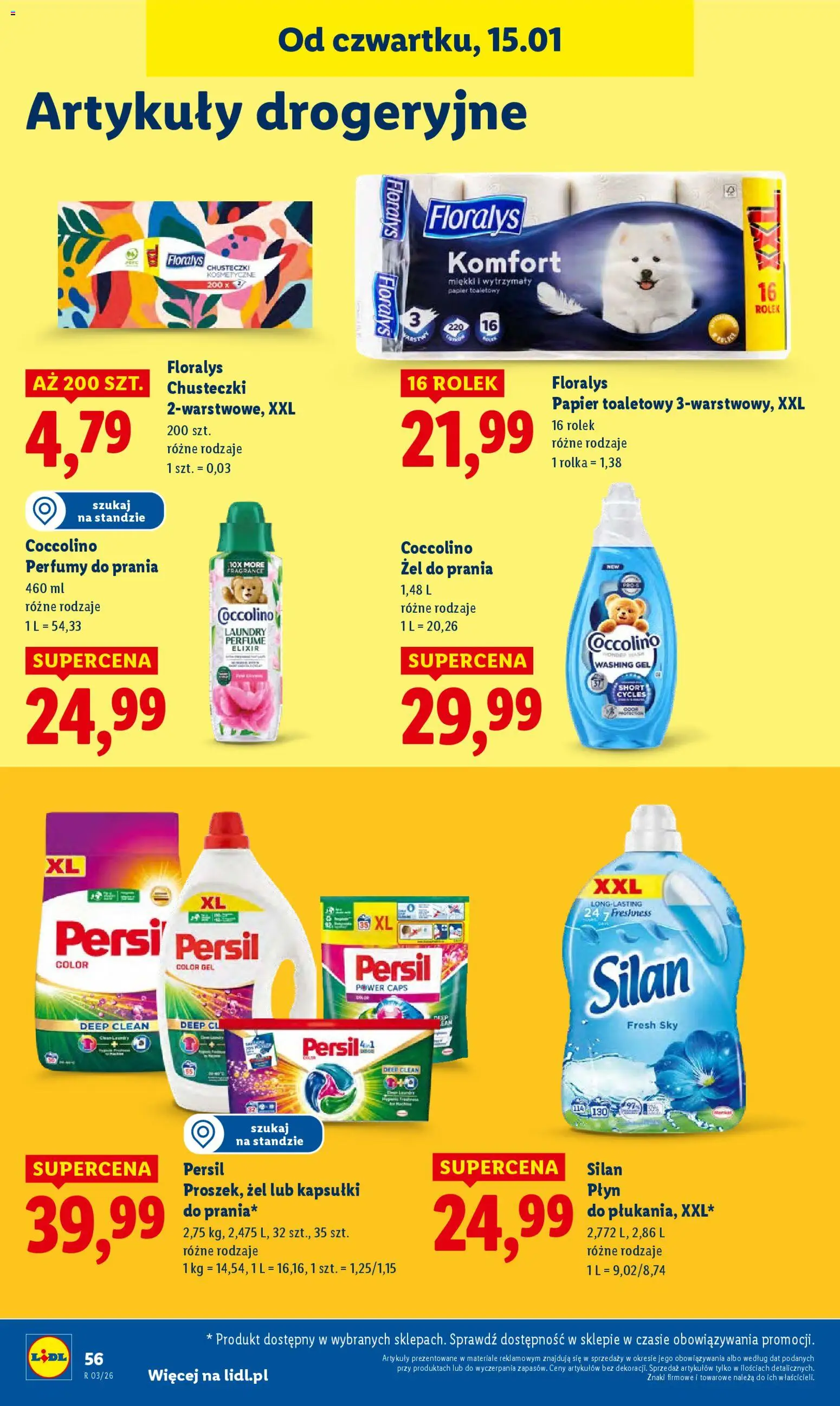 Lidl Gazetka od 15.01.2026 | Strona: 56 | Produkty: Papier toaletowy, Coccolino, Perfumy, Detergent