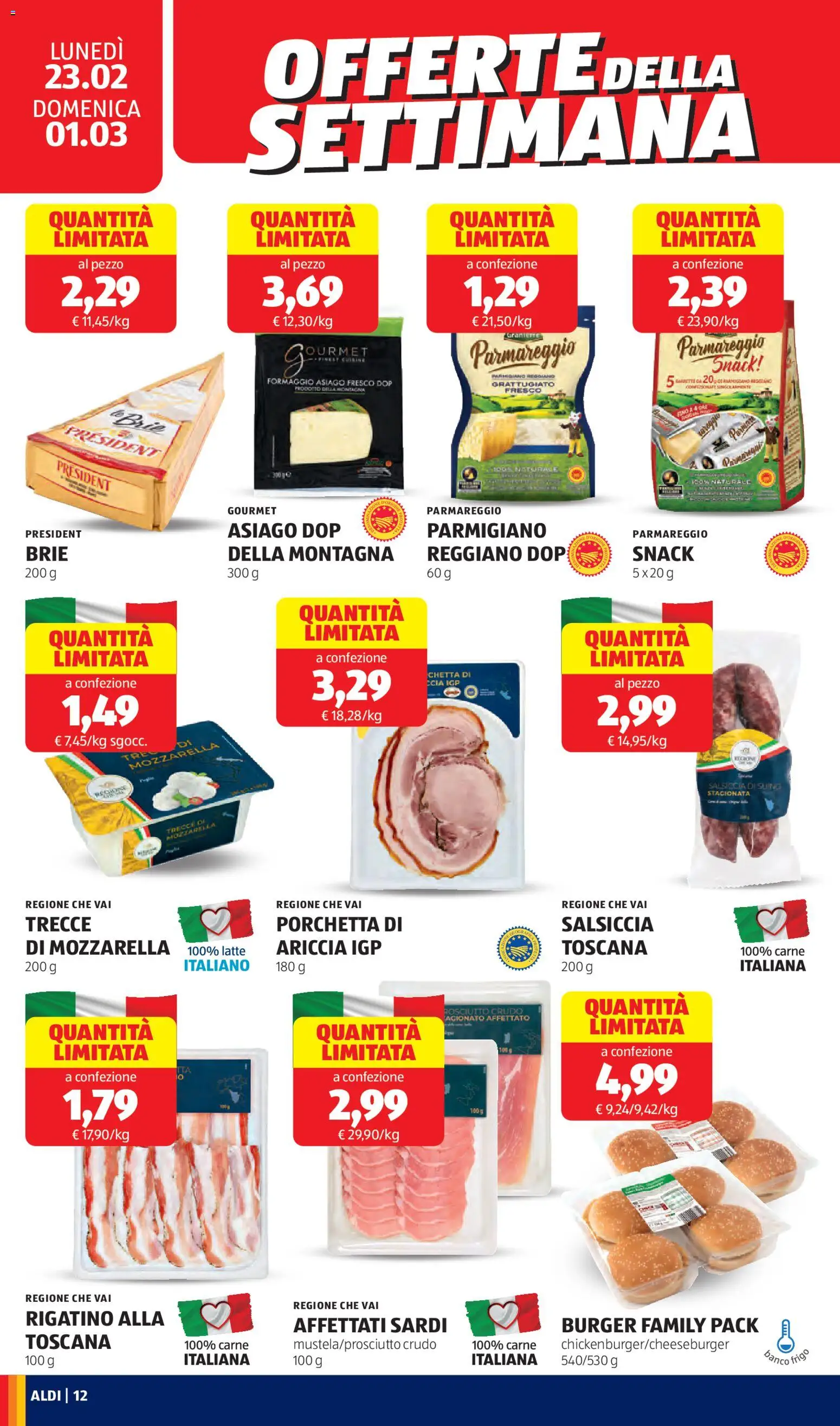 Volantino Aldi del 23.02.2026 | Pagina: 12 | Prodotti: Porchetta, Mozzarella, Formaggio, Parmigiano