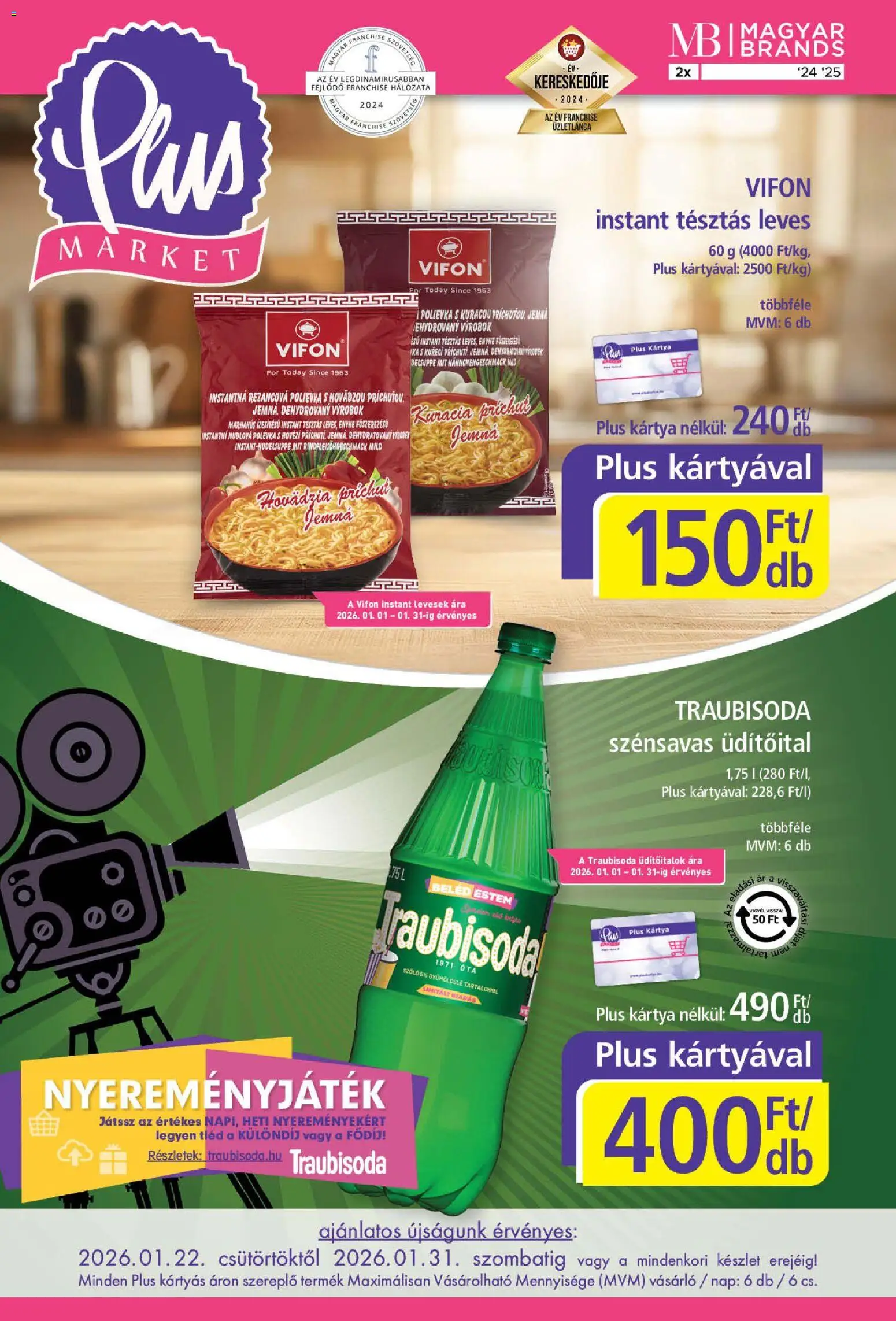 Plus Market akciós ujság - amely érvényes a következő dátumtól: 22.01.2026 | Oldal: 1 | Termékek: Szőlő, Gyümölcslé, Marhahús