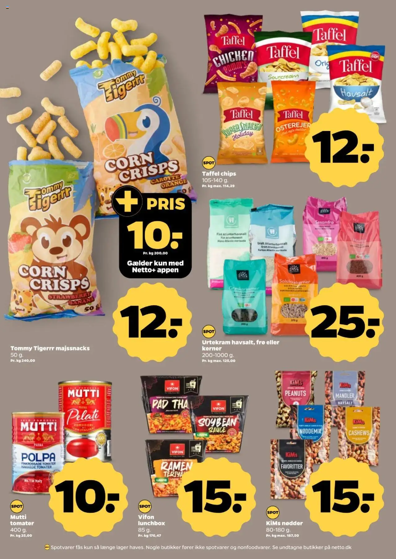 Netto Tilbudsavis gyldig fra 09.08.2025 | Side: 21 | Produkter: Solsikkekerner, Chips, Hakkede tomater, Mandler