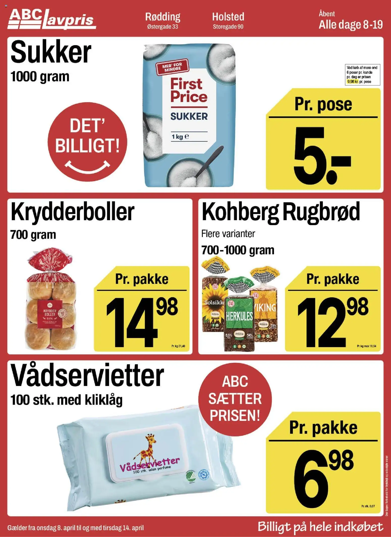 Abc Lavpris tilbudsavis – gyldig fra 08.04.2026 | Side: 10 | Produkter: Krydderboller, Rugbrød, Sukker