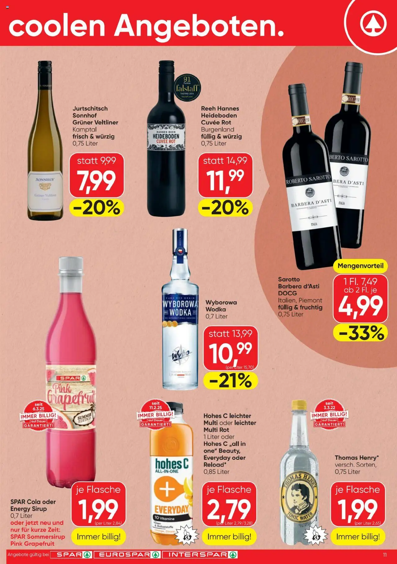Spar Flugblatt gültig ab 24.07.2025 | Seite: 11 | Produkte: Wodka, Grapefruit