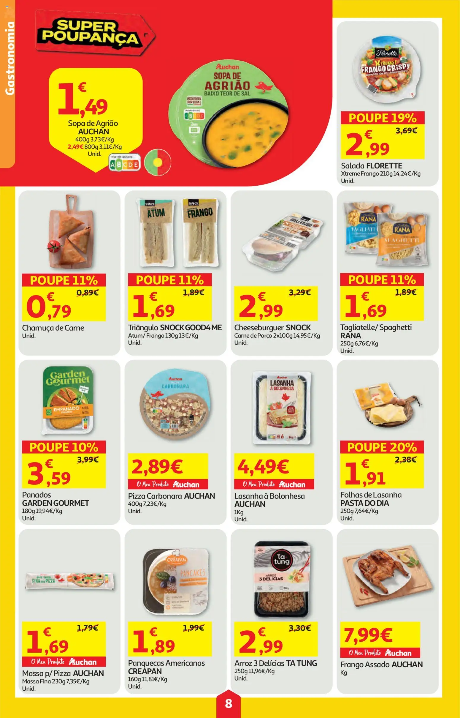 Auchan folheto │ válido de 16.04.2026 | Página: 8 | Produtos: Atum, Panquecas, Arroz, Salada
