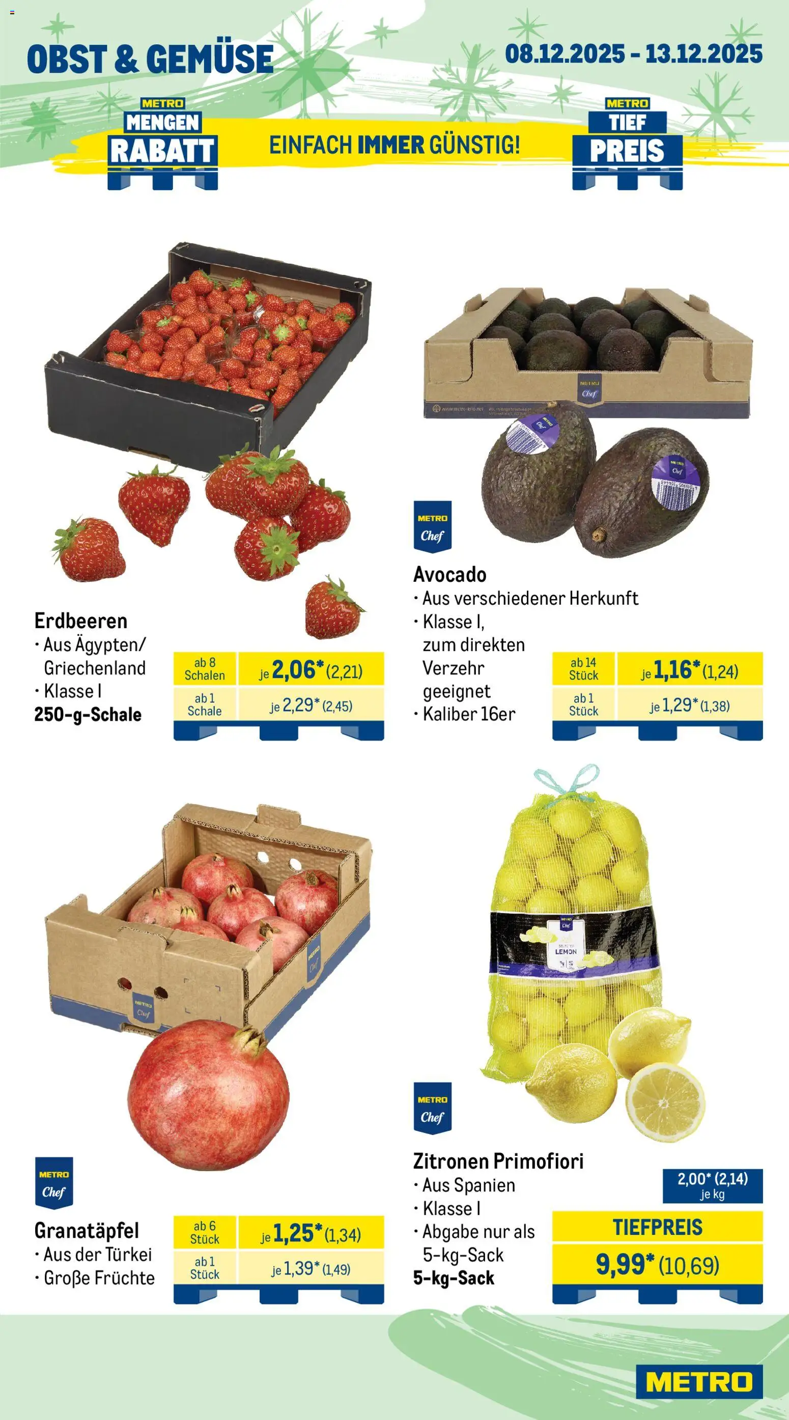 Metro Wochen-Angebote Gastro – gültig ab 08.12.2025 | Seite: 8 | Produkte: Granatapfel, Obst, Erdbeeren, Zitronen