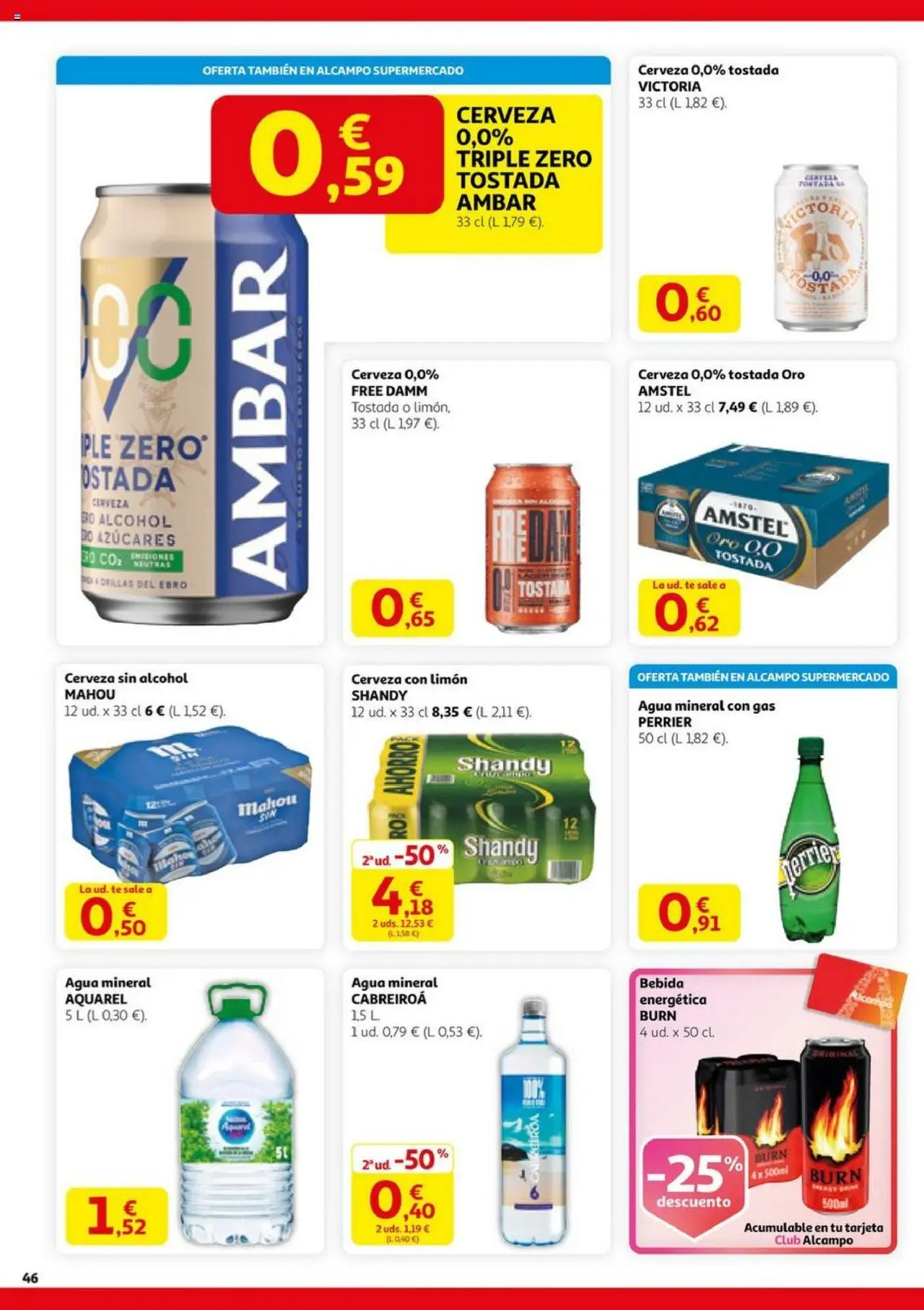Alcampo - HG Madrid Unificado  │ válido desde el 14.08.2025 | Página: 46 | Productos: Cerveza sin alcohol, Cerveza, Té, Agua mineral