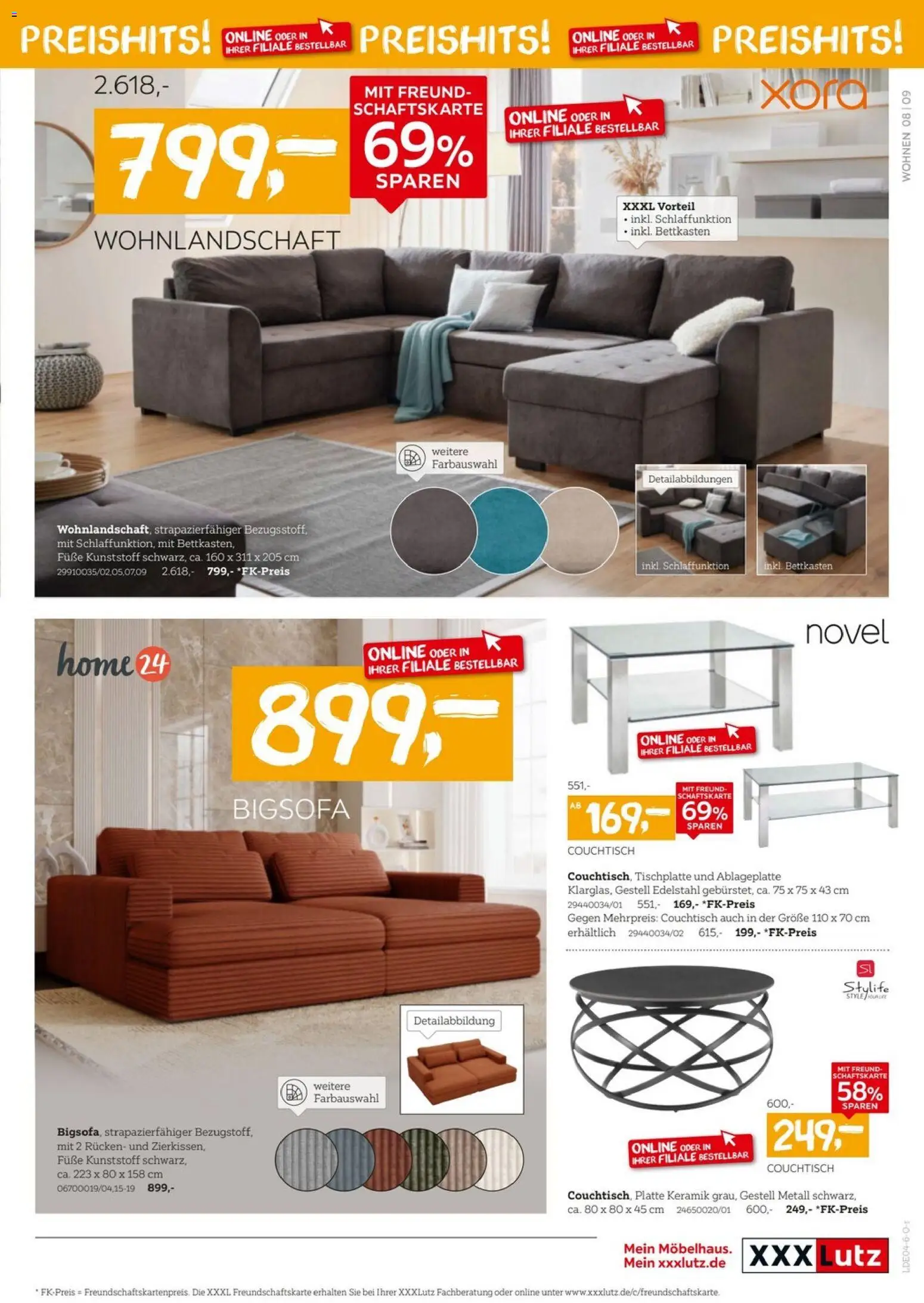 XXXLutz Wohnen Preishits – gültig ab 04.04.2026 | Seite: 9 | Produkte: Wohnlandschaft, Bigsofa, Couchtisch