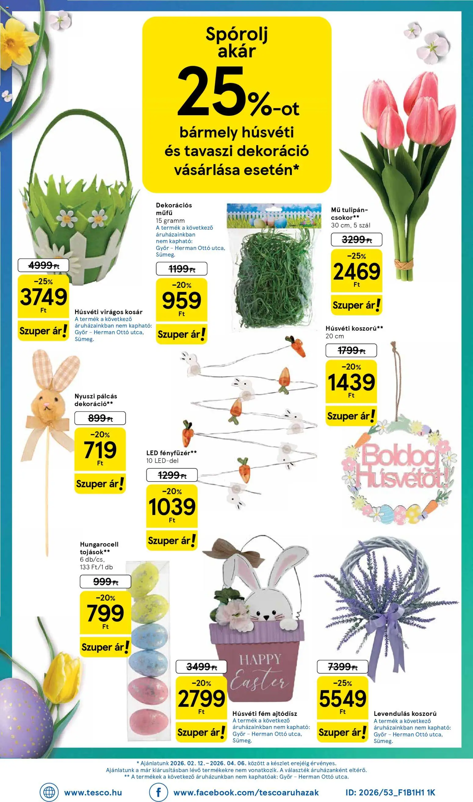 Tesco akciós ujság - amely érvényes a következő dátumtól: 26.02.2026 | Oldal: 8 | Termékek: Fényfüzér, Kosár, Műfű, Dekoráció