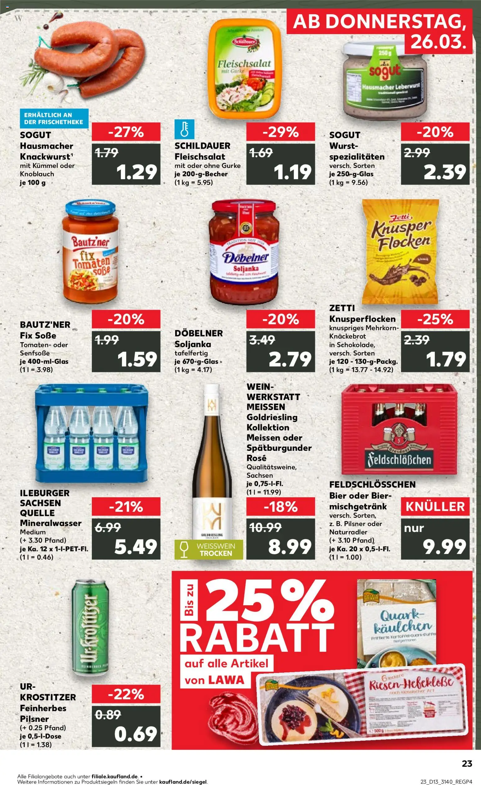 Kaufland Prospekt Leipzig	 – gültig ab 26.03.2026 | Seite: 23 | Produkte: Bier, Weißwein, Mineralwasser, Knoblauch
