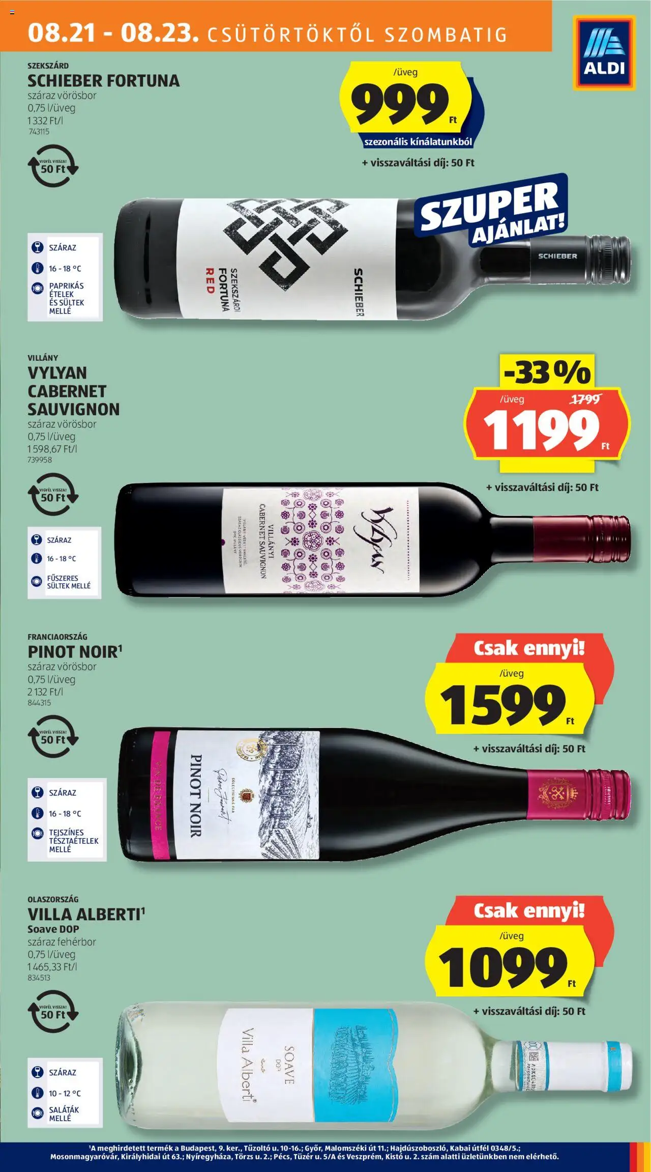 Aldi akciós ujság - amely érvényes a következő dátumtól: 21.08.2025 | Oldal: 21 | Termékek: Fehérbor, Vörösbor