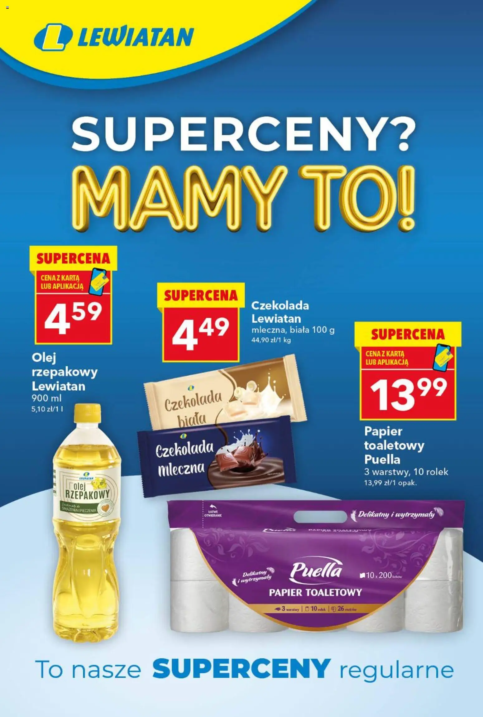 Lewiatan gazetka - Superceny od 09.04.2026 | Strona: 1 | Produkty: Karta, Papier toaletowy, Olej, Czekolada