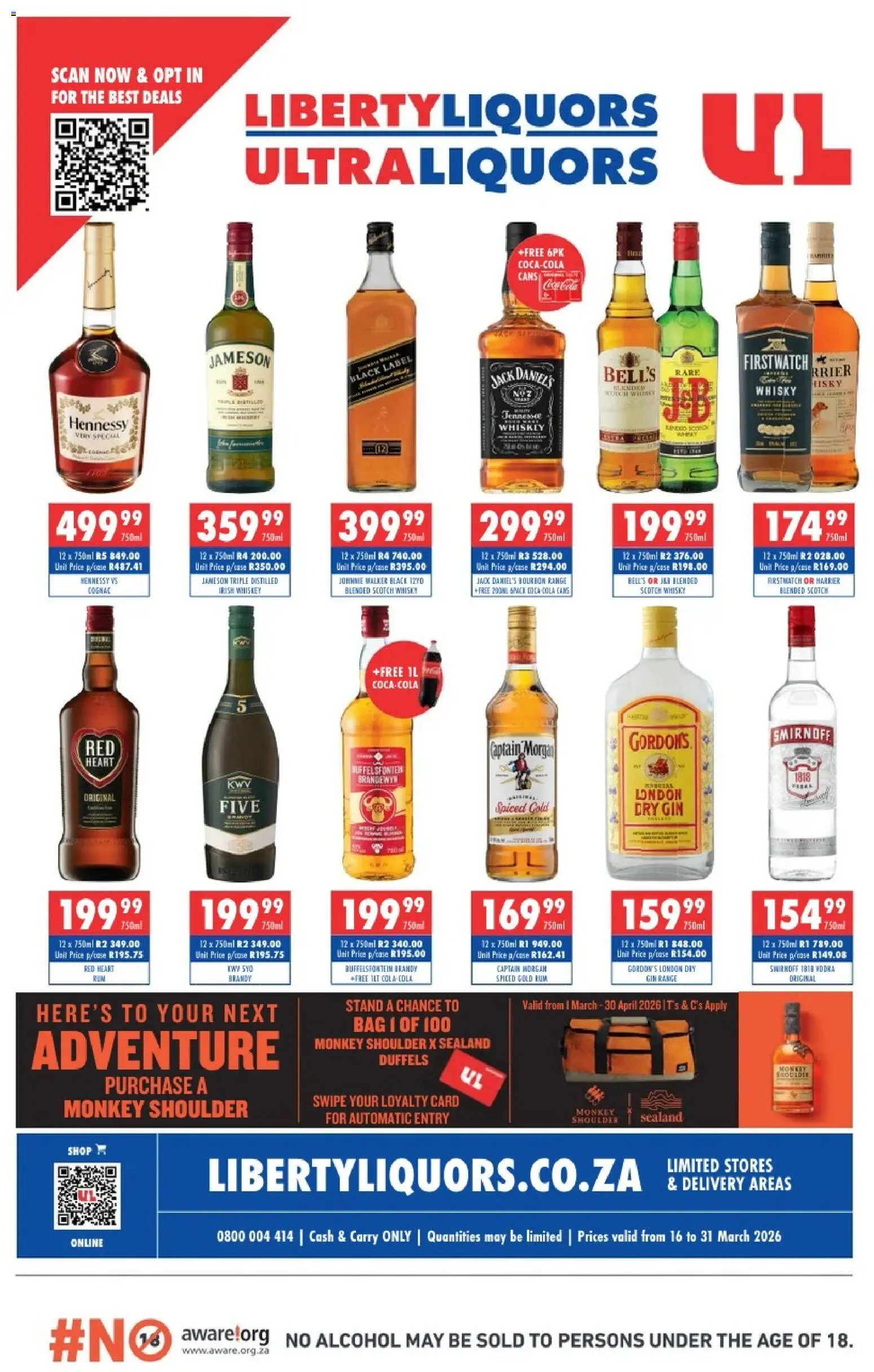 New Ultra Liquors catalogue – valid from 16.03.2026 | Page: 1 | Products: Bag, Brandy, Bourbon, Whiskey