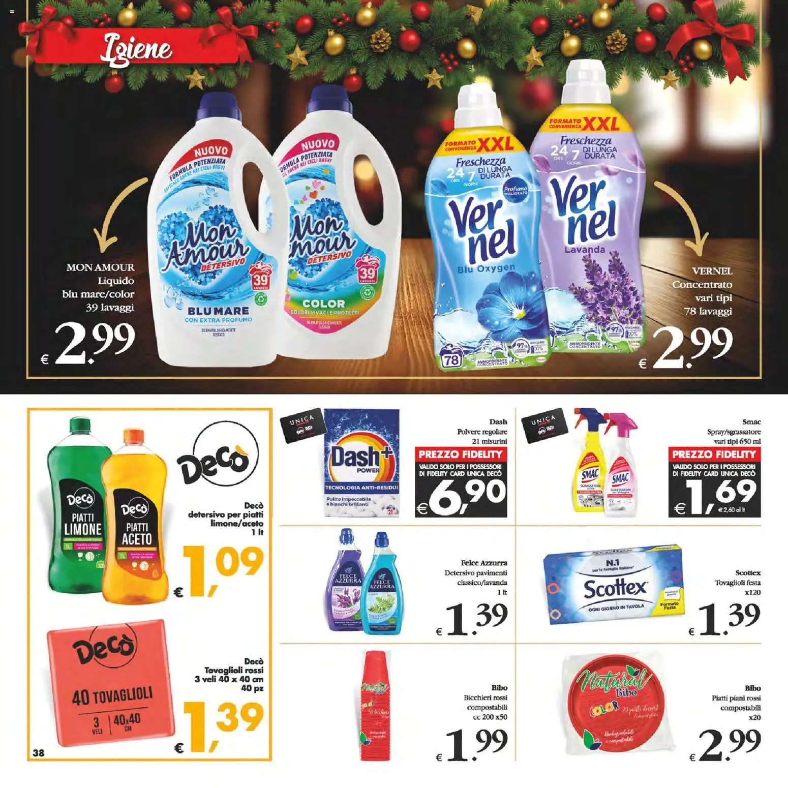 Volantino Decò del 16.12.2025 | Pagina: 38 | Prodotti: Detersivo per piatti, Sgrassatore, Limone, Profumo
