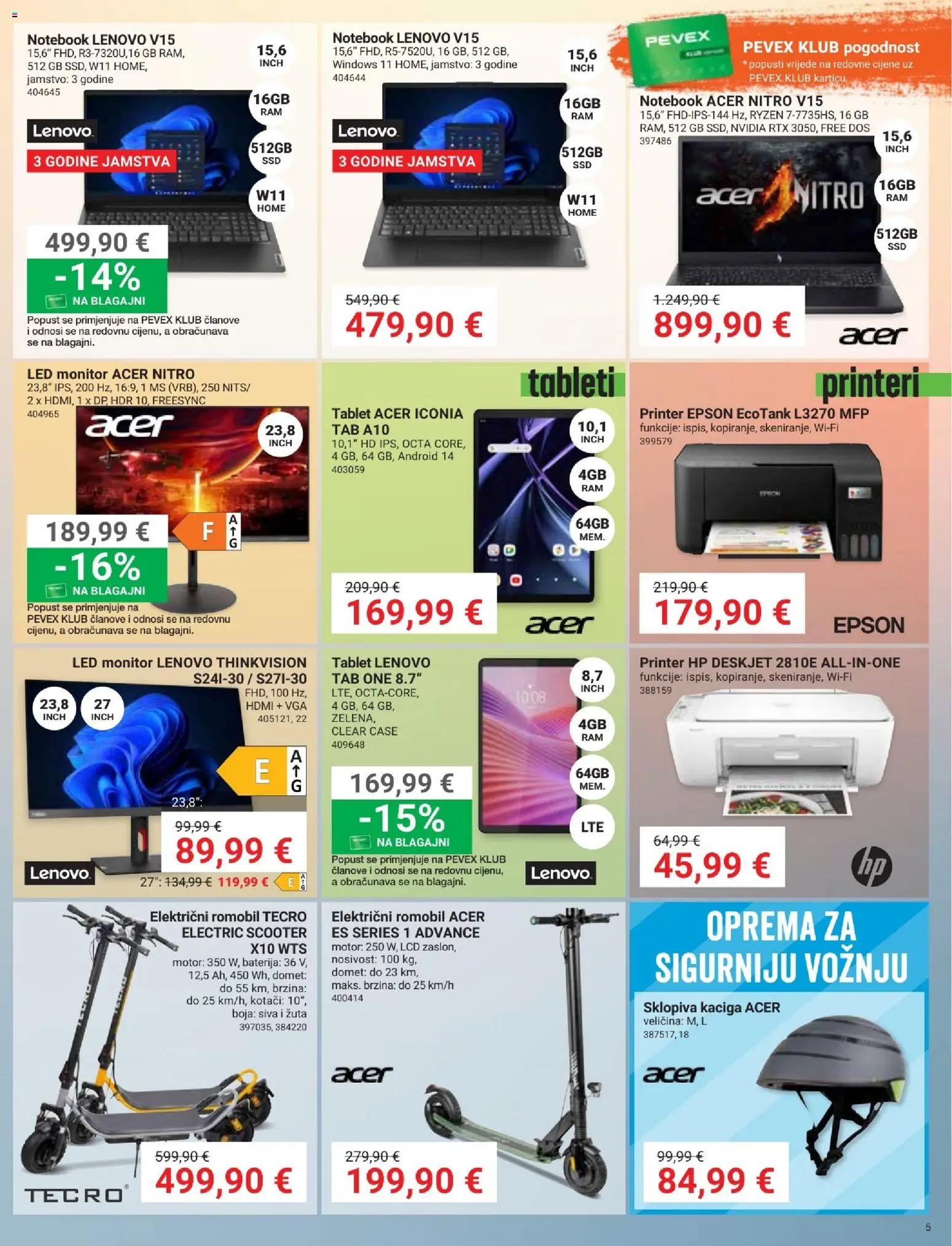 Pevex katalog | vrijedi od 05.03.2026 | Stranica: 5 | Proizvodi: Kaciga, Romobil, Tablet, Printer