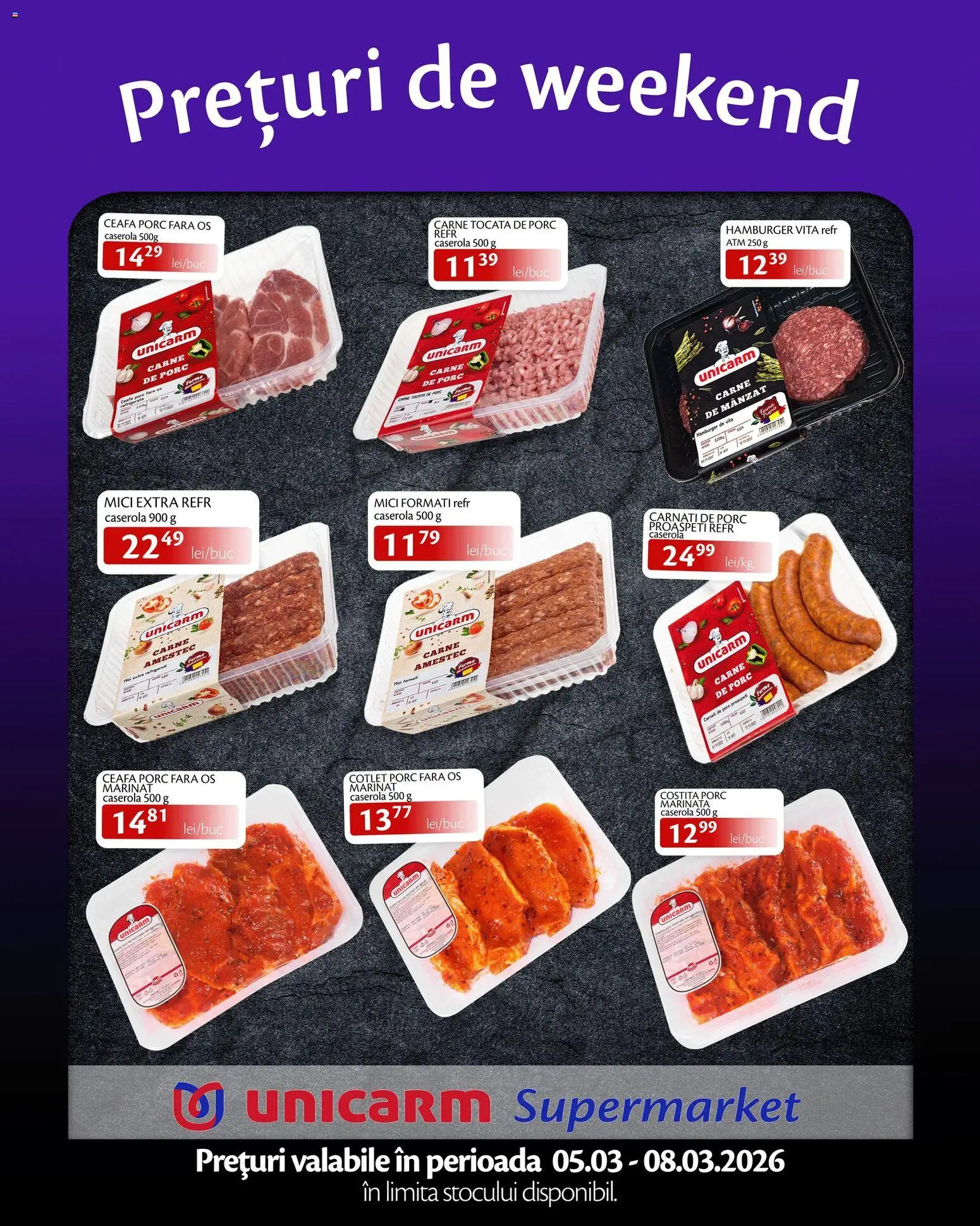 Noul catalog Unicarm – valabil de la 05.03.2026 | Pagină: 2 | Produse: Lait de coco, Cotlet porc, Mici, Carne De Porc