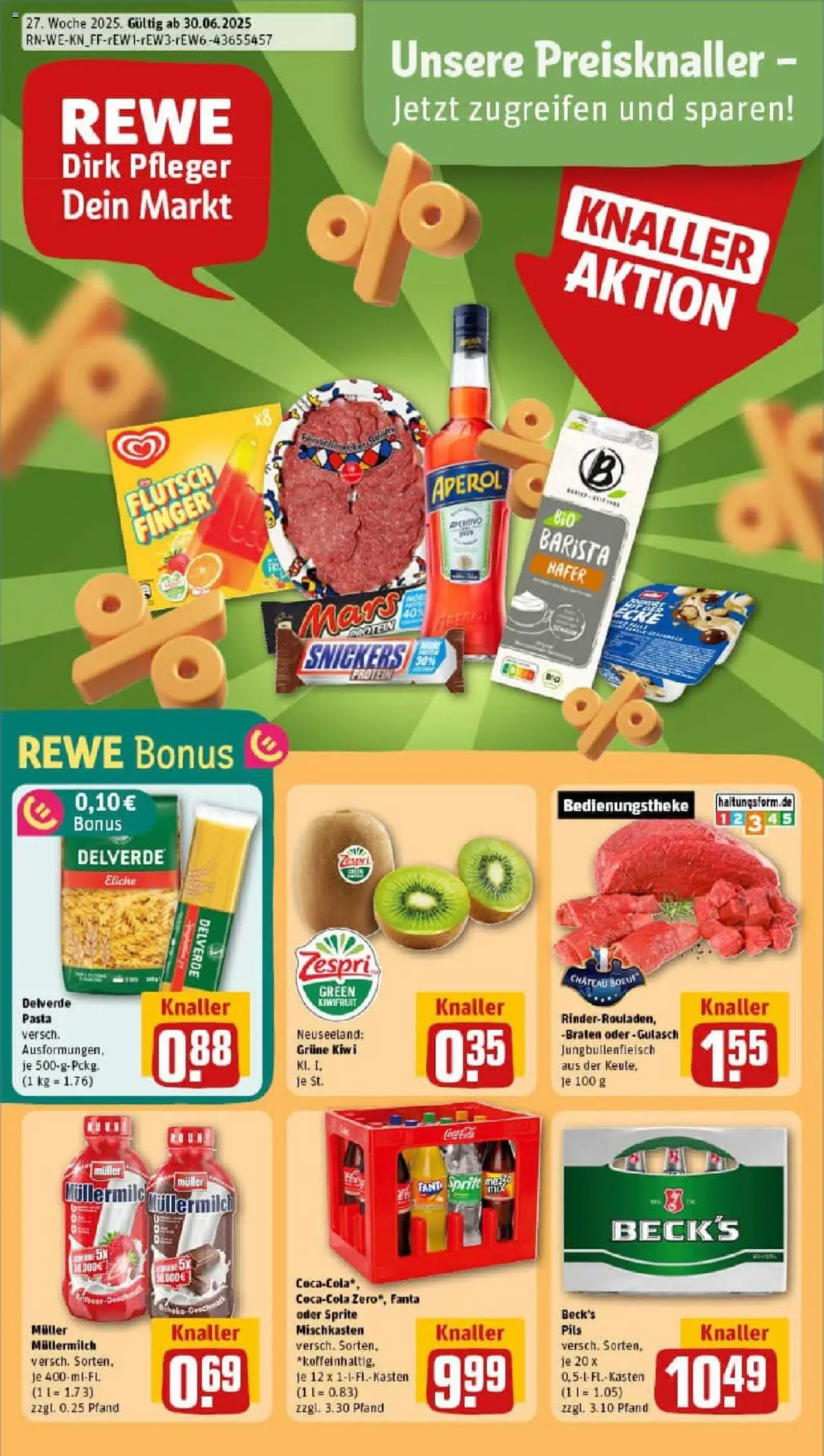 Rewe prospekt St. Augustin	 - gültig ab dem 29.06.2025 | Seite: 1 | Produkte: Snickers, Pasta, Müllermilch, Kiwi