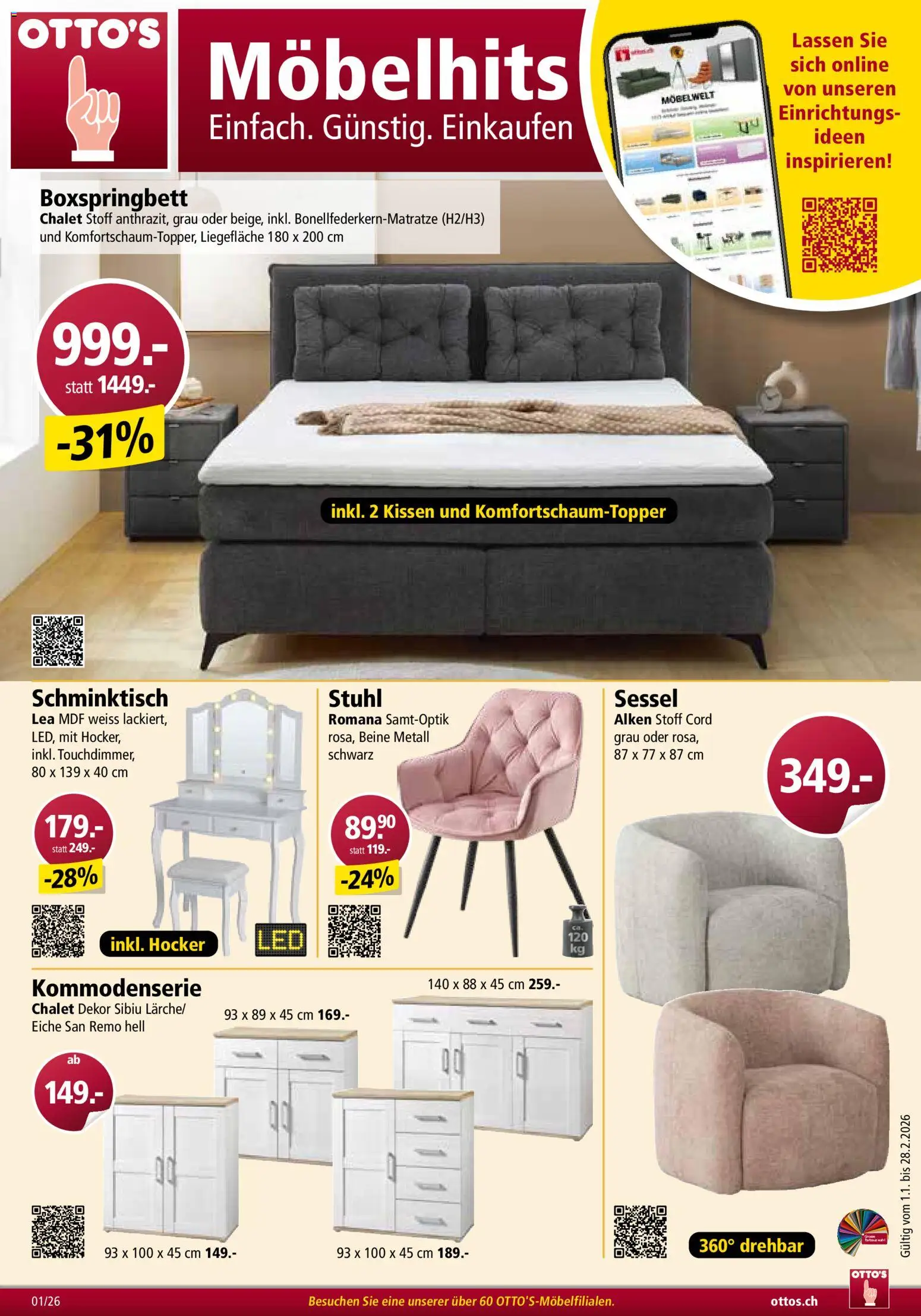 Otto's Aktionen Möbelflyer – gültig ab 01.01.2026 | Seite: 1 | Produkte: Kissen, Sessel, Stuhl, Schminktisch