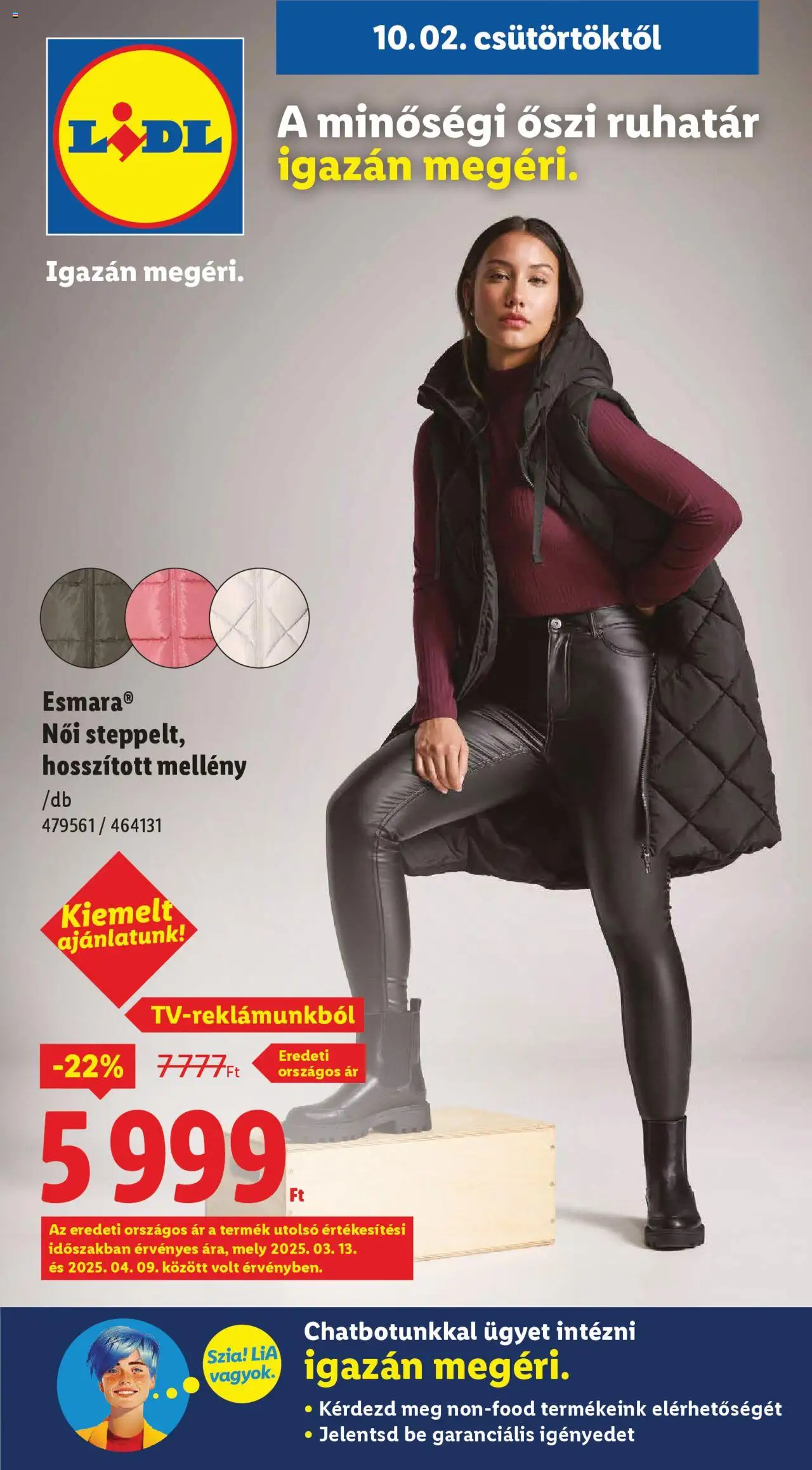 Lidl akciós ujság - amely érvényes a következő dátumtól: 02.10.2025 | Oldal: 1 | Termékek: Mellény