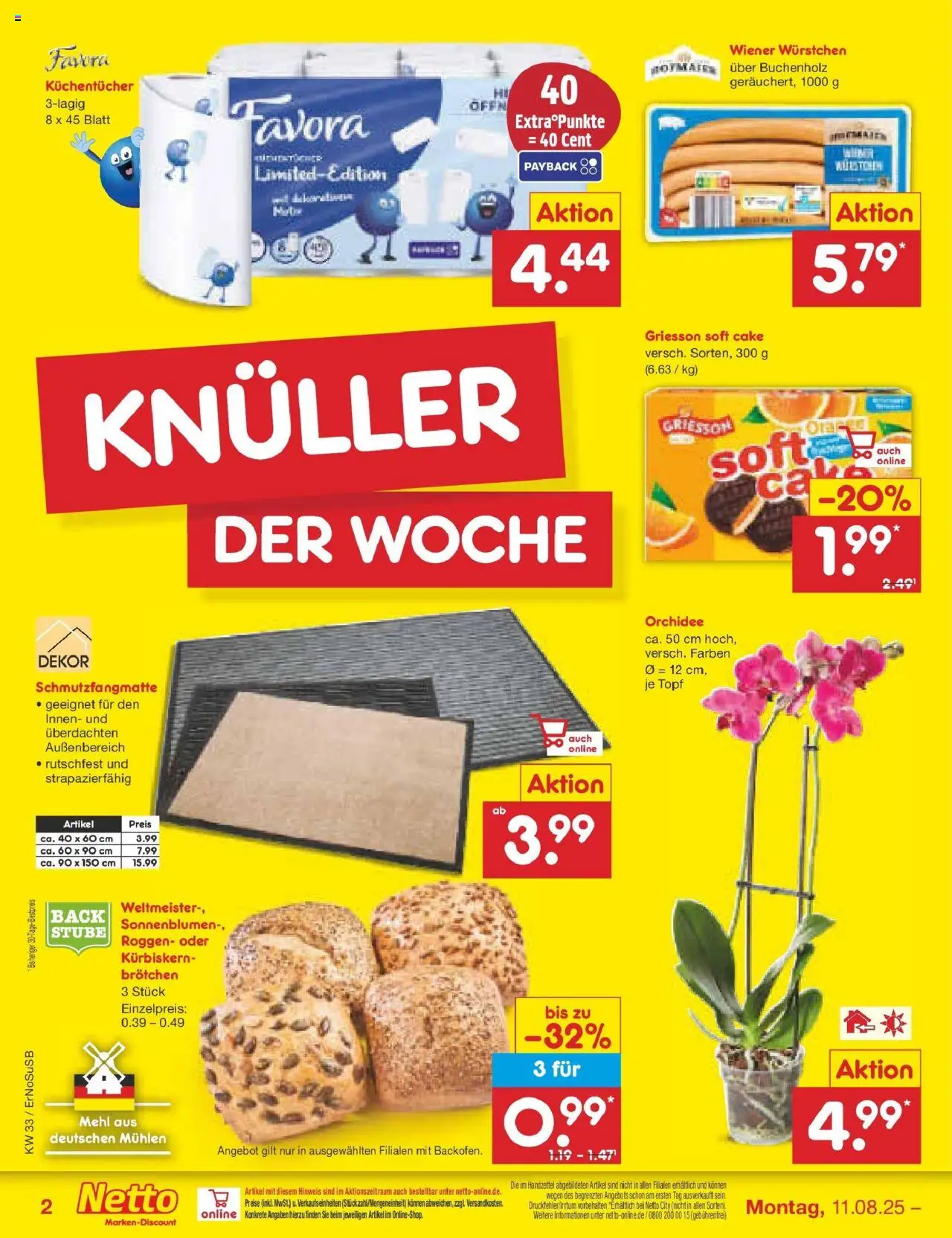 Netto Marken-Discount prospekt Erfurt	 - gültig ab dem 11.08.2025 | Seite: 2 | Produkte: Wiener wurstchen, Mehl, Orchidee, Schmutzfangmatte
