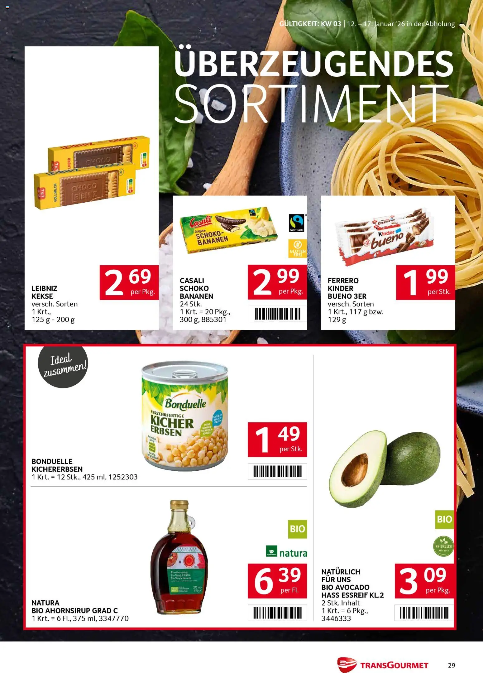 Transgourmet Flugblatt gültig ab 12.01.2026 | Seite: 26 | Produkte: Kekse, Avocado, Erbsen, Bananen