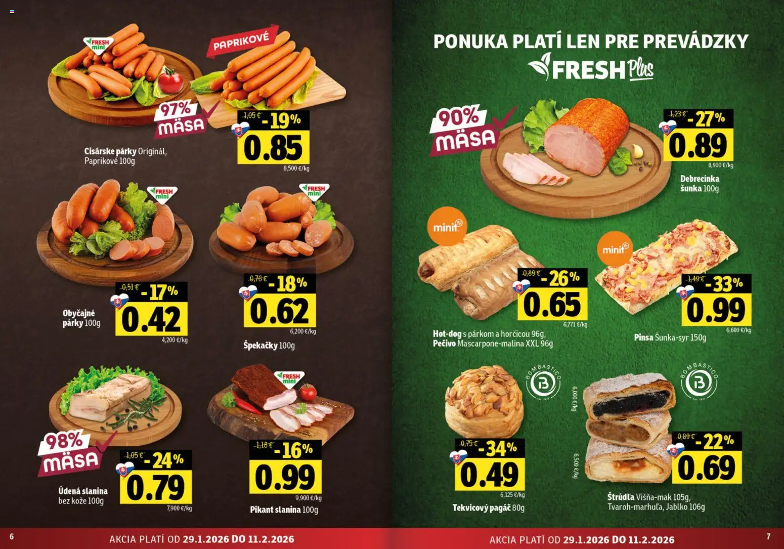 Nové Fresh akcie – leták je platný od 29.01.2026 | Strana: 4 | Produkty: Šunka, Slanina, Párky