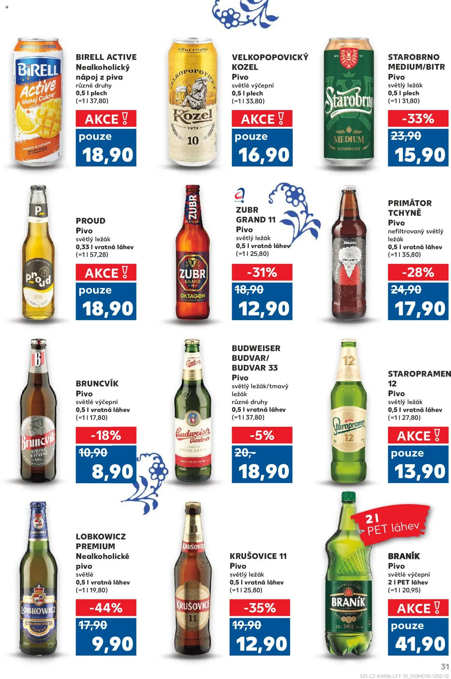 Kaufland leták - Kolín od 04.02.2026 | Strana: 31 | Produkty: Starobrno, Budvar, Nealkoholické pivo, Láhev