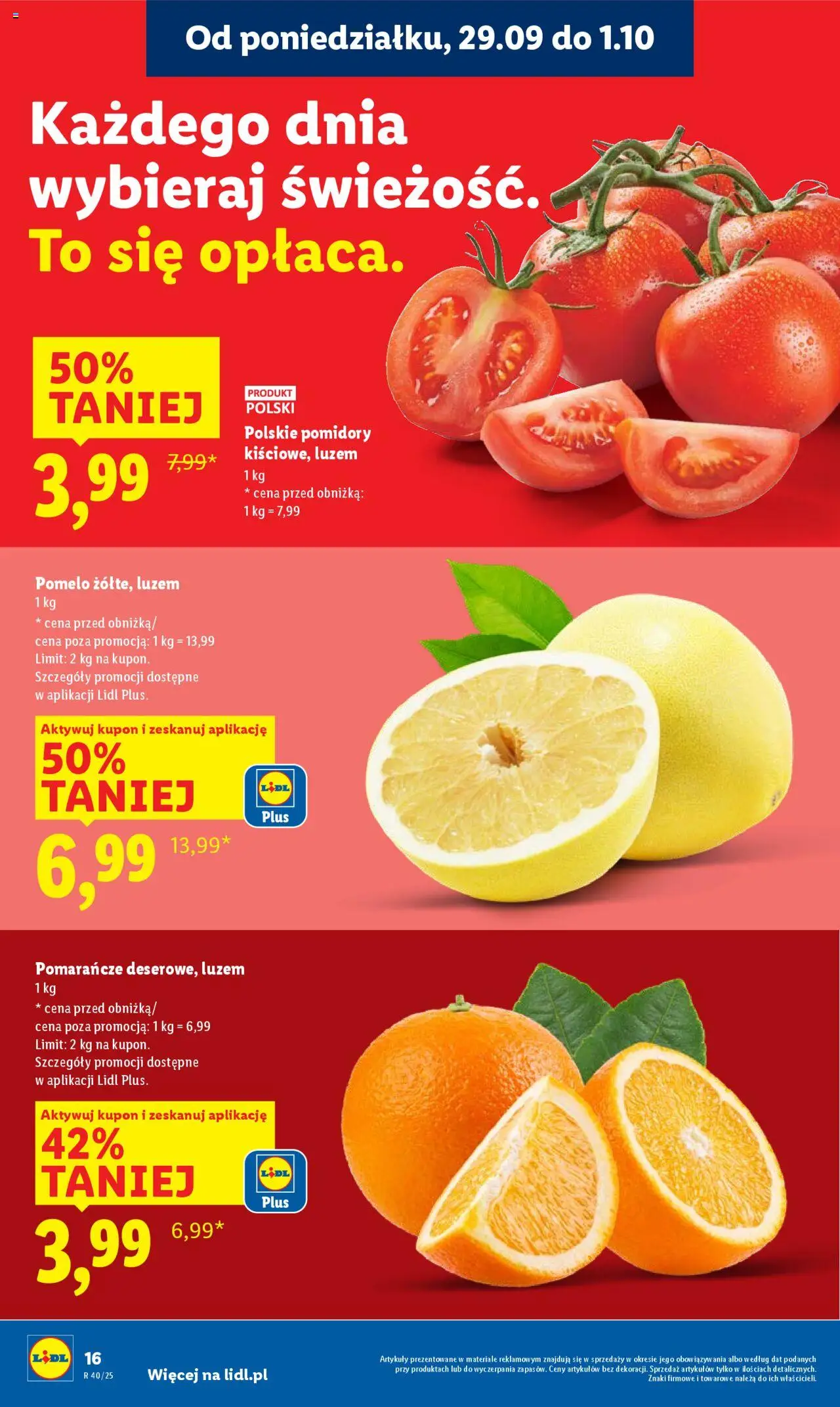 Lidl Gazetka od 29.09.2025 | Strona: 18 | Produkty: Pomelo, Pomarańcze, Pomidory