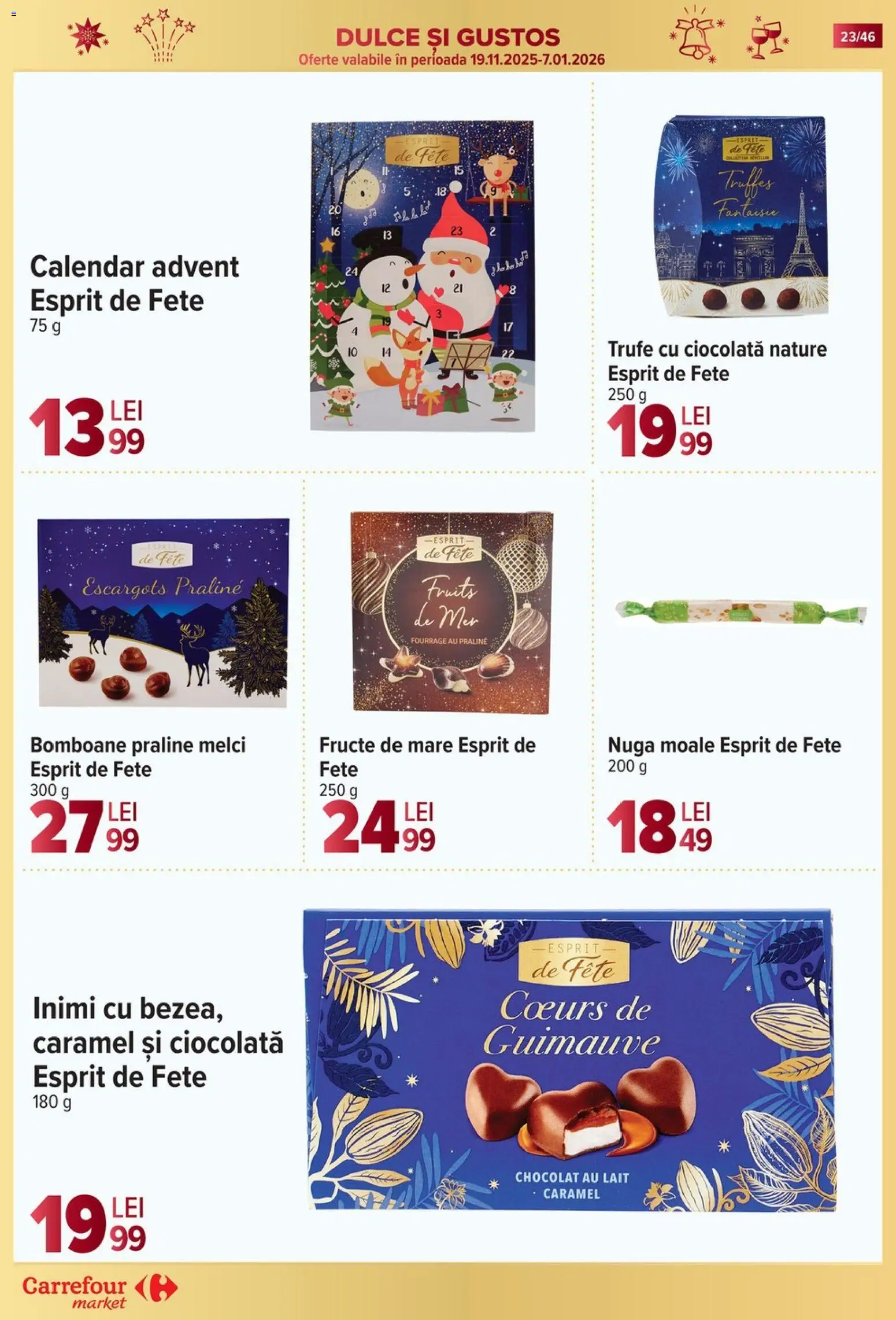 Noul catalog Carrefour – valabil de la 19.11.2025 | Pagină: 23 | Produse: Ciocolată, Bomboane, Fructe, Fructe De Mare