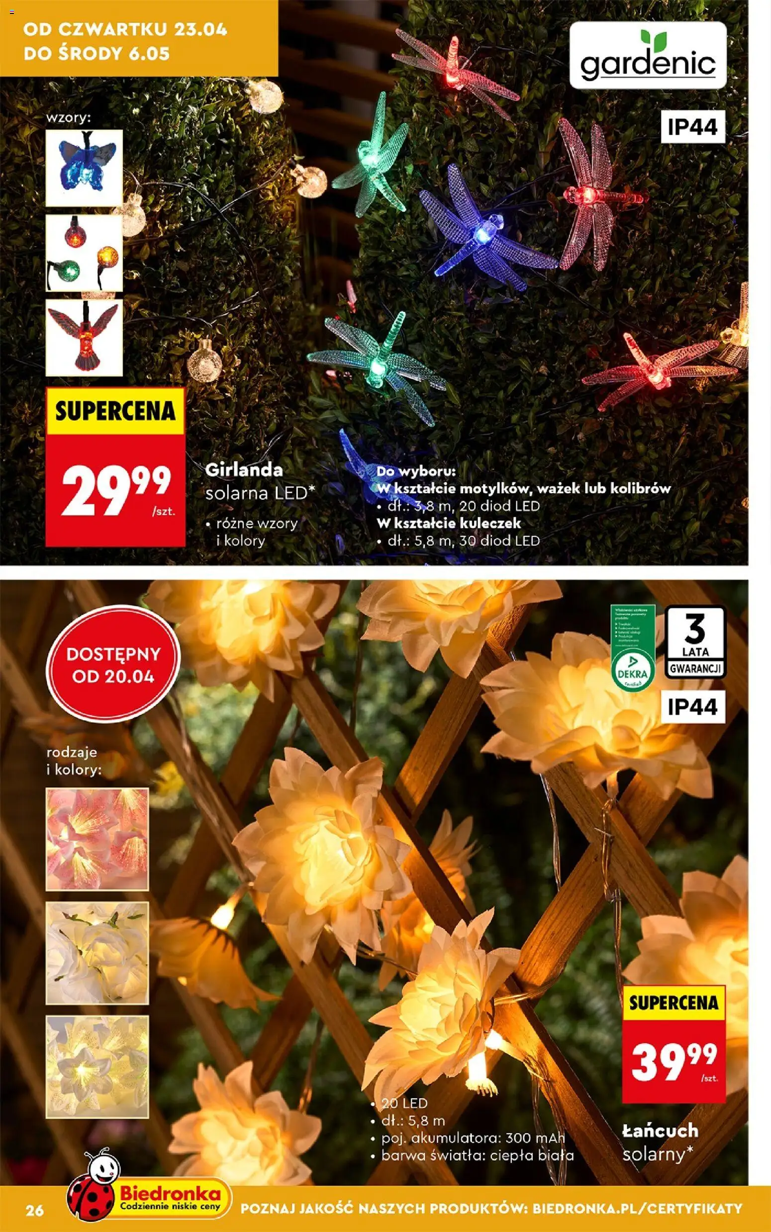 Biedronka Polsko leták - Ogród od 20.04.2026 | Strana: 26 | Produkty: Girlanda, LED