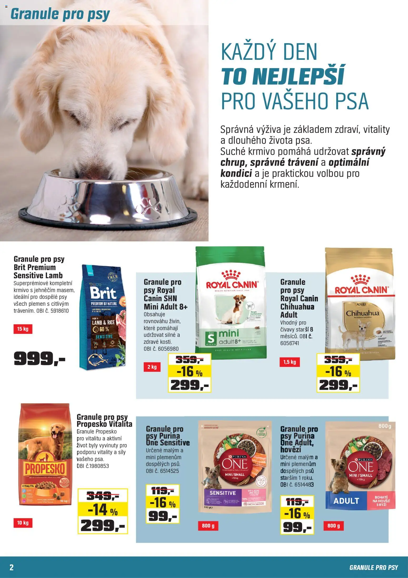 OBI leták - Chovatelská potřeby od 15.02.2026 | Strana: 2 | Produkty: Granule pro psy, Propesko, Granule, Propesko granule