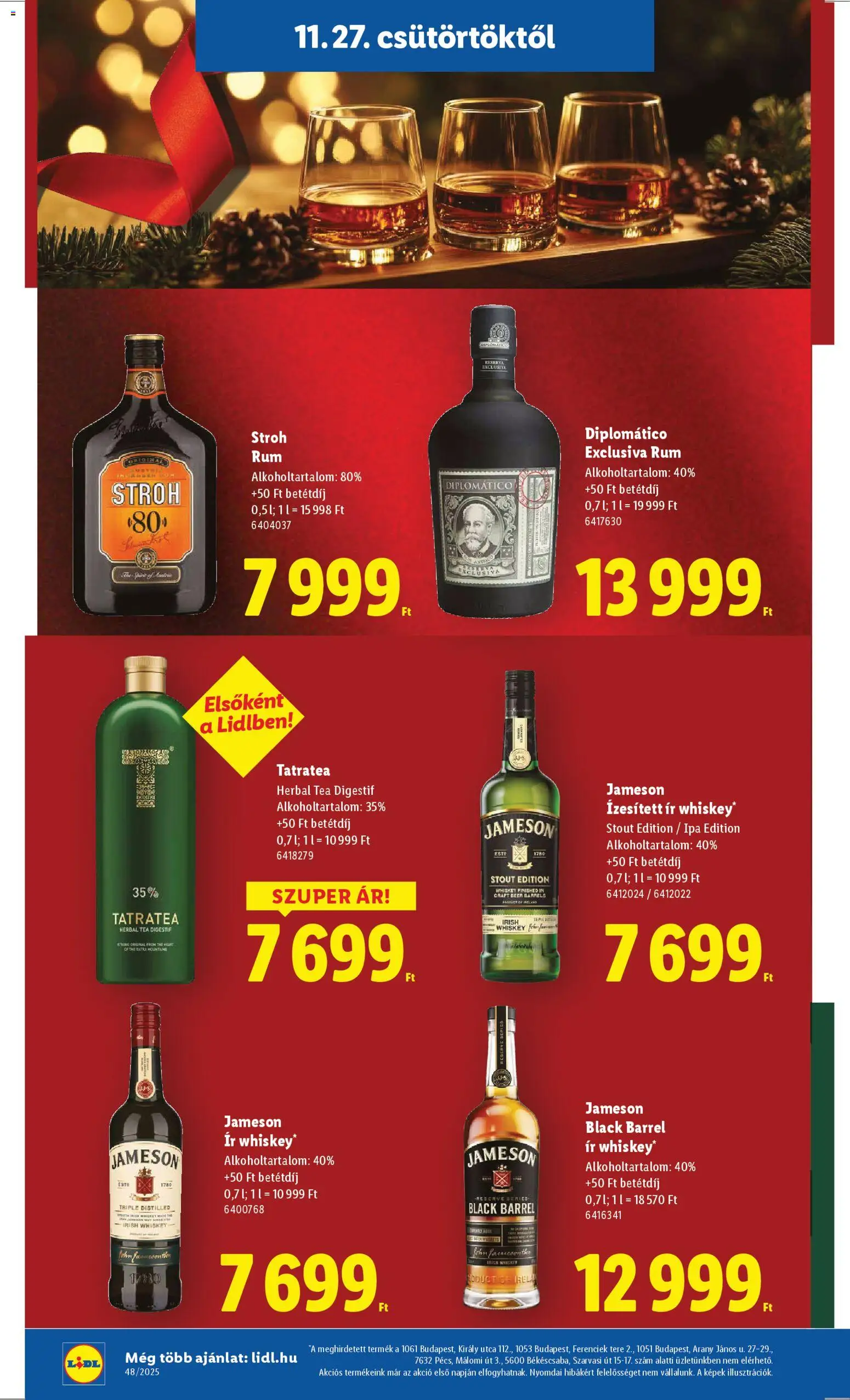 Lidl akciós ujság - amely érvényes a következő dátumtól: 27.11.2025 | Oldal: 24 | Termékek: Whiskey, Jameson, Irish whiskey, Tea
