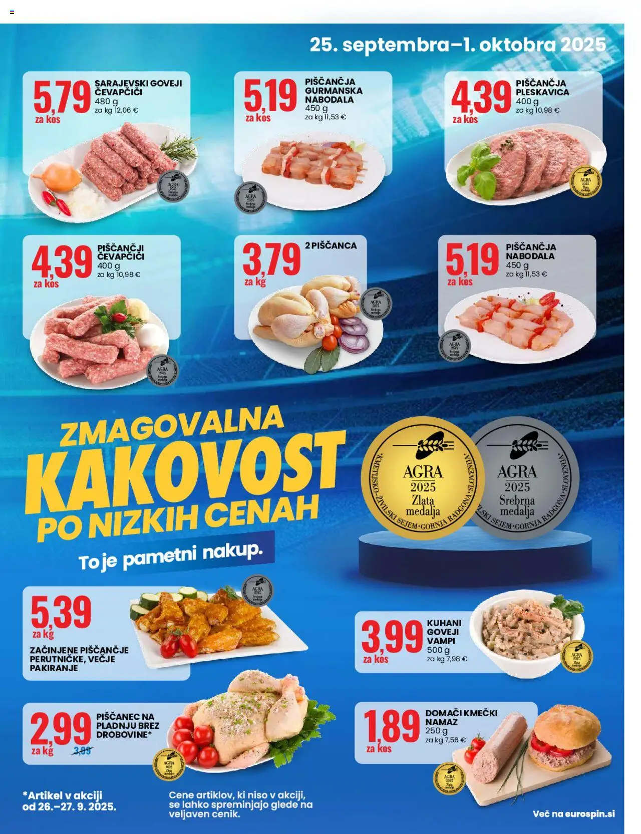 Novi Eurospin katalog ponudbe – veljaven od 25.09.2025 | Stran: 6 | Izdelki: Čevapčiči, Namaz, Kos, Nabodala