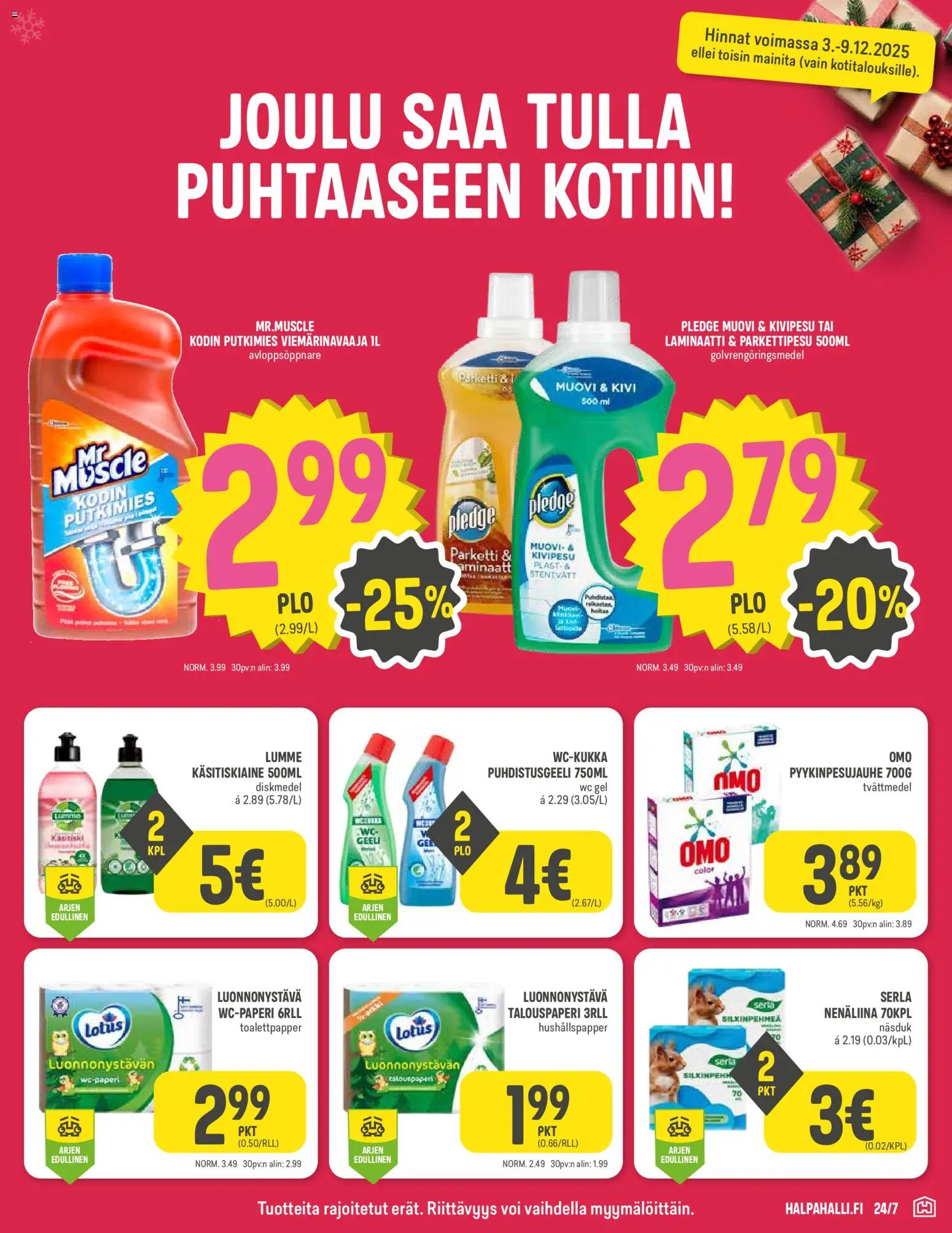 Halpa Halli tarjoukset – voimassa 03.12.2025 alkaen | Sivu: 7 | Tuotteet: Nenäliina, WC, Voi, Laminaatti