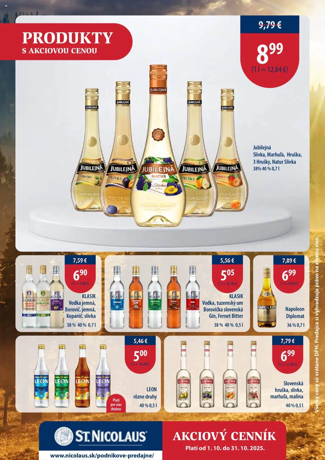 Nové St. Nicolaus akcie – leták je platný od 01.10.2025 | Strana: 10 | Produkty: Borovička, Vodka, Fernet, Hrušky