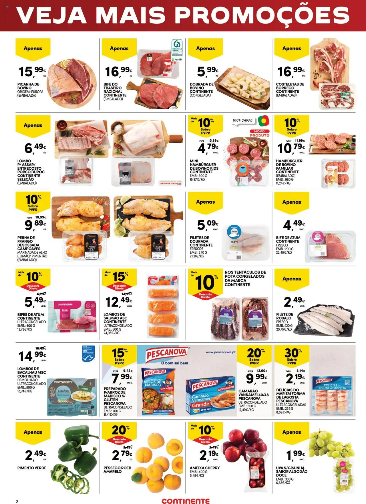 Continente Fim de Semana │ válido de 15.08.2025 | Página: 2 | Produtos: Atum, Bacalhau, Algodão, Hambúrguer