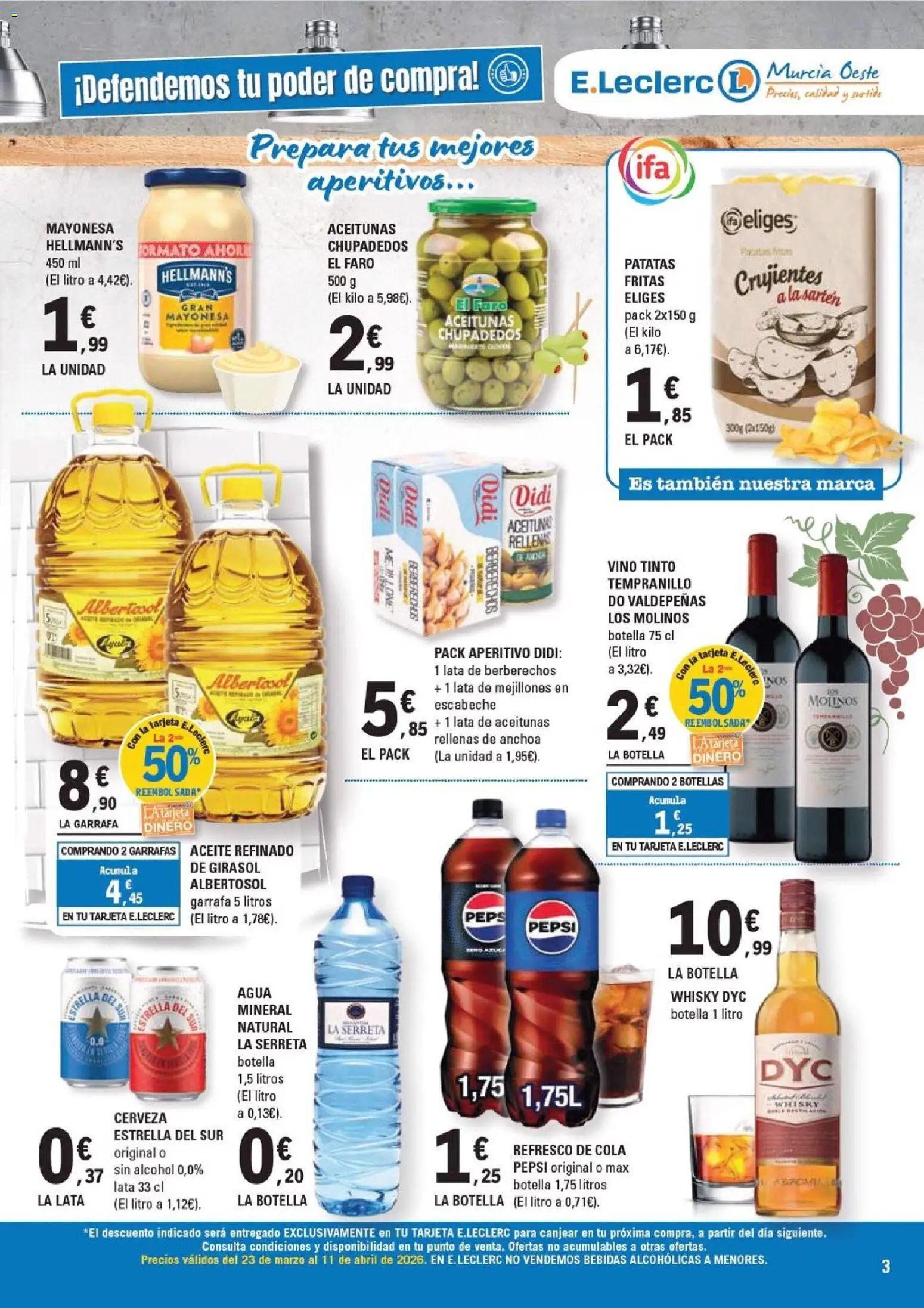 E.Leclerc - Murcia Oeste │ válido desde el 23.03.2026 | Página: 3 | Productos: Vino, Cerveza, Whisky, Anchoa
