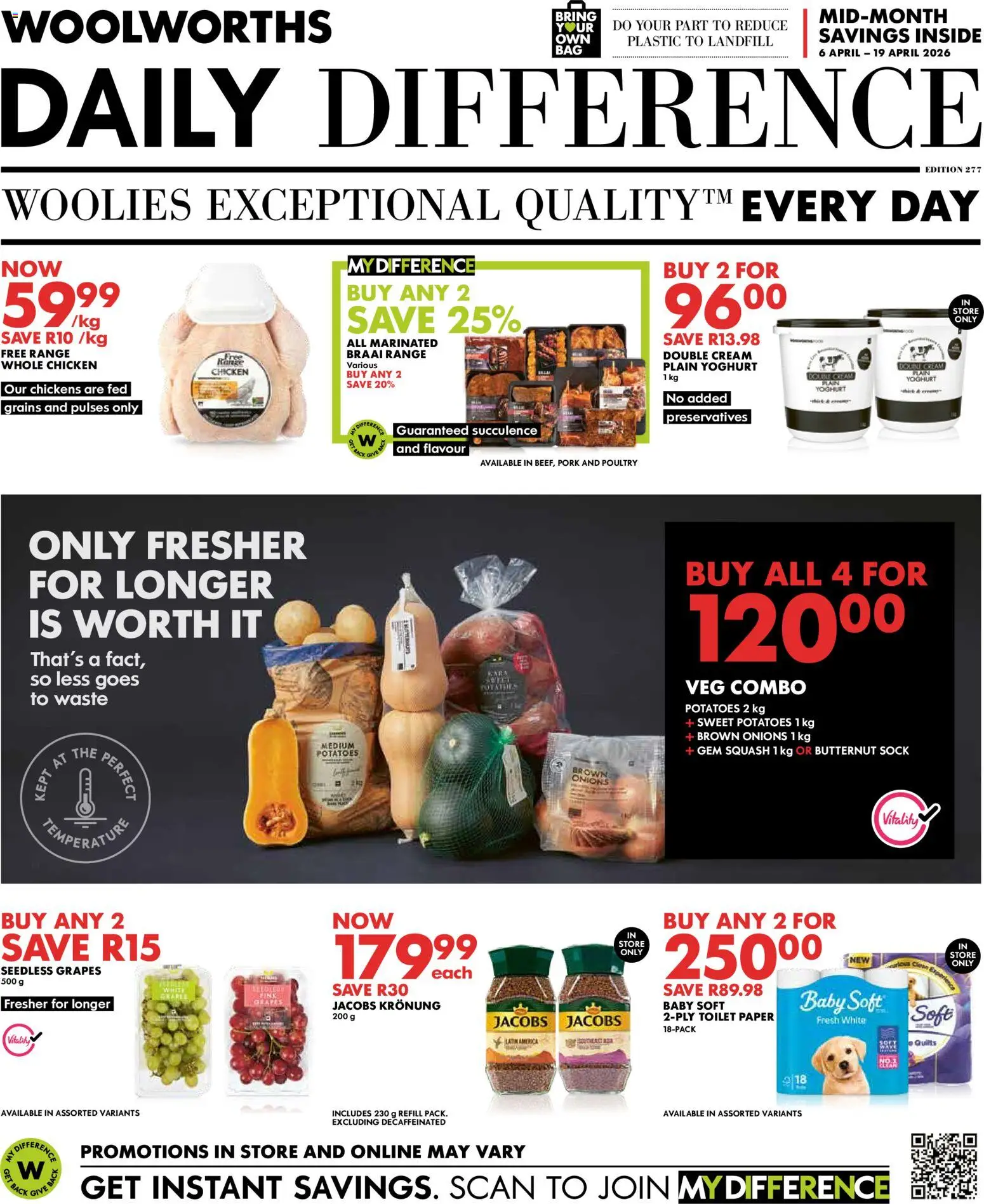 New Woolworths catalogue – valid from 06.04.2026 | Page: 1 | Products: Squash, Chicken, Potatoes, Grapes