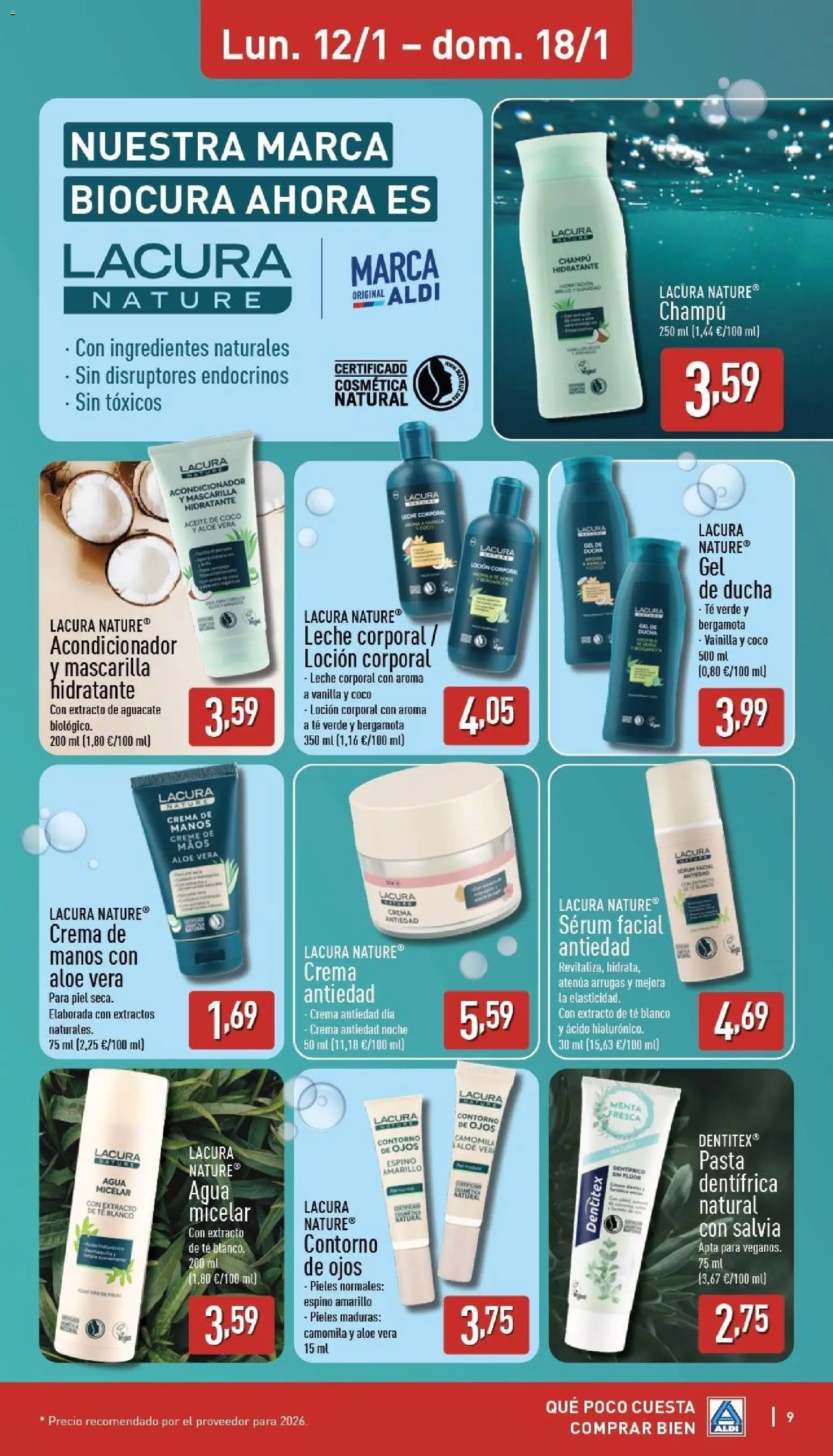 Aldi folleto Baleares │ válido desde el 12.01.2026 | Página: 9 | Productos: Leche corporal, Gel de ducha, Aceite de coco, Body
