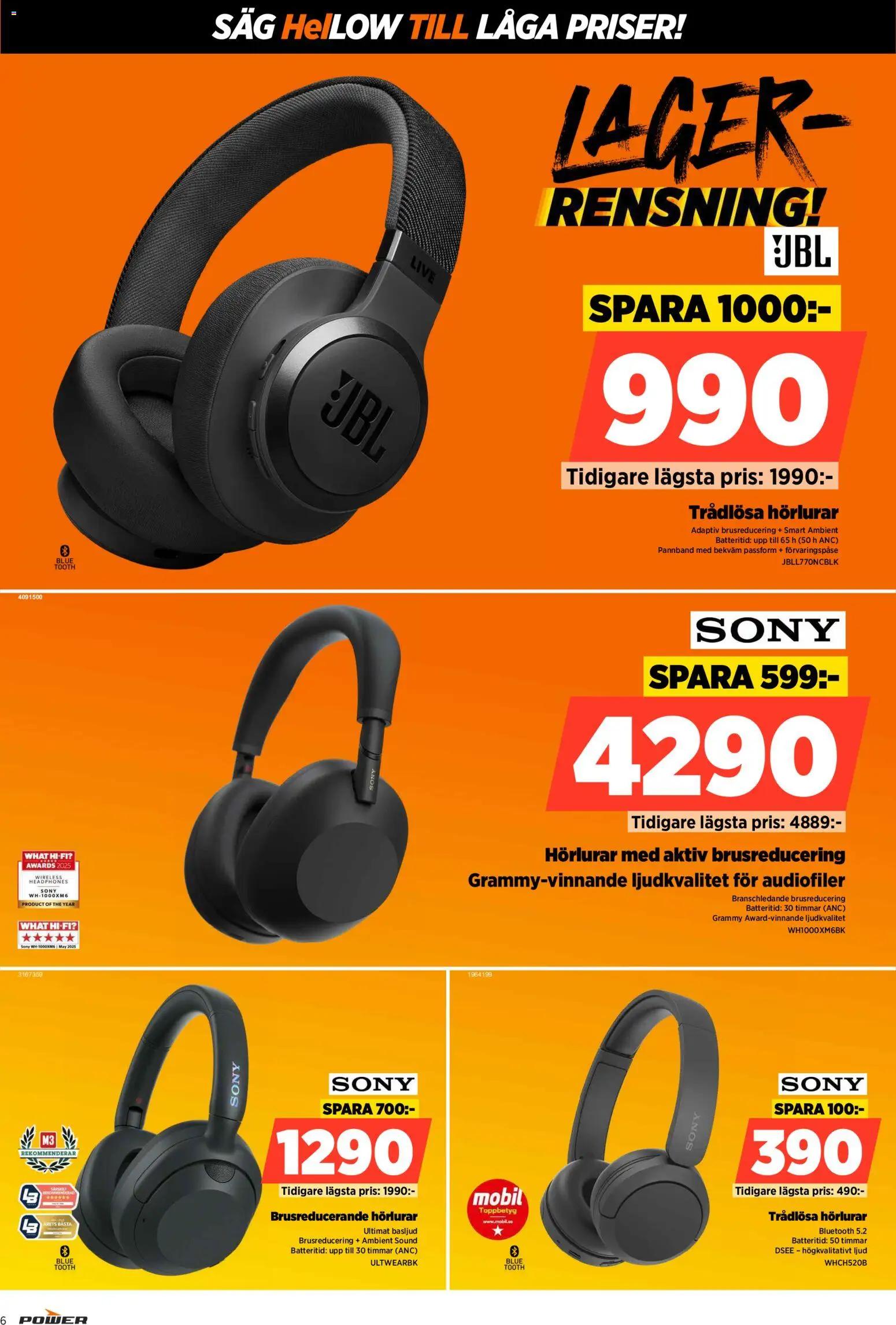 Power reklamblad aktuell från 30.03.2026 | Sida: 6 | Produkter: Såg, Trådlösa hörlurar, Hörlurar