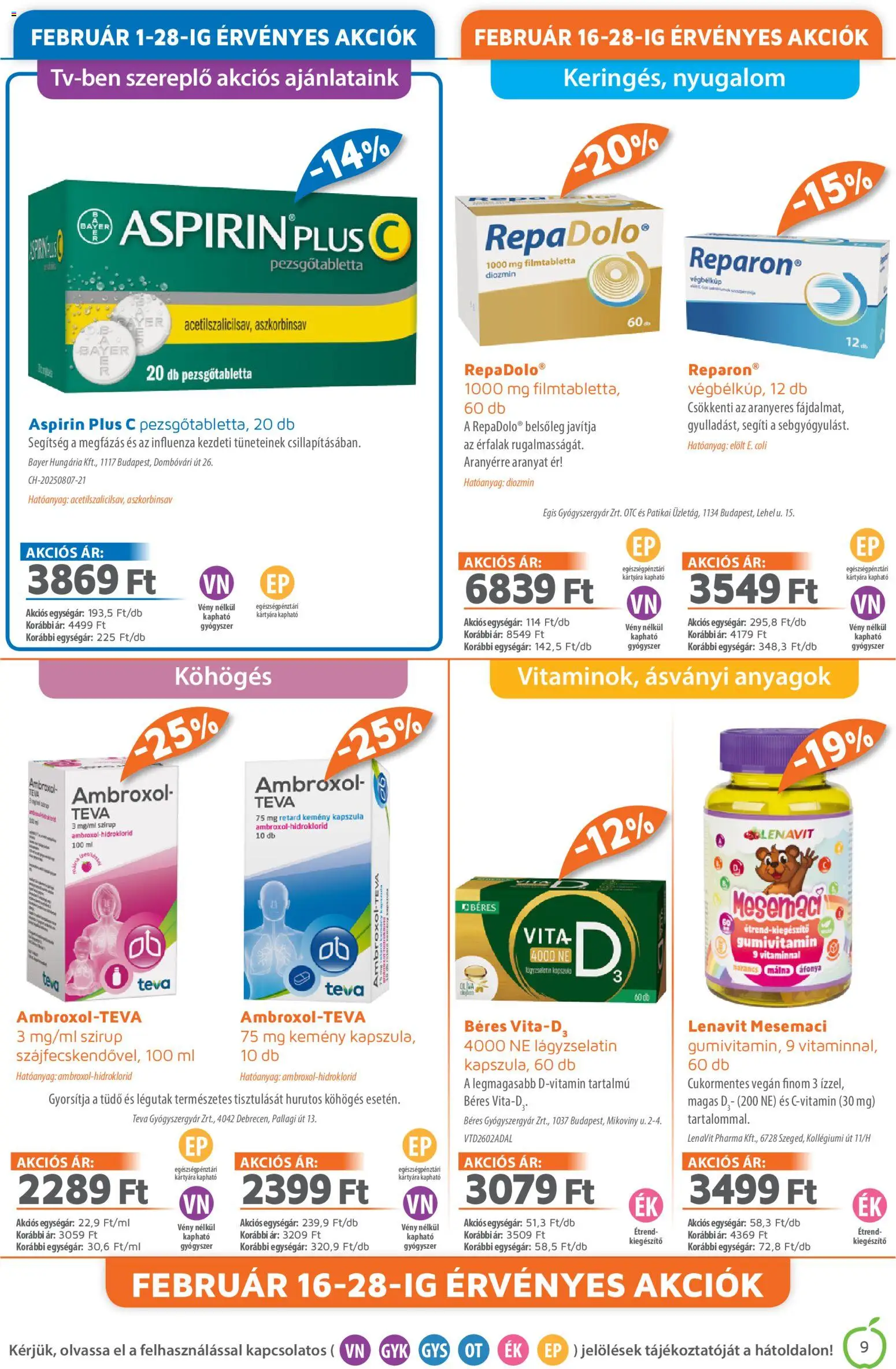 Alma Gyógyszertárak akciós ujság - amely érvényes a következő dátumtól: 01.02.2026 | Oldal: 9 | Termékek: Áfonya, Pezsgőtabletta, Narancs, Vegán