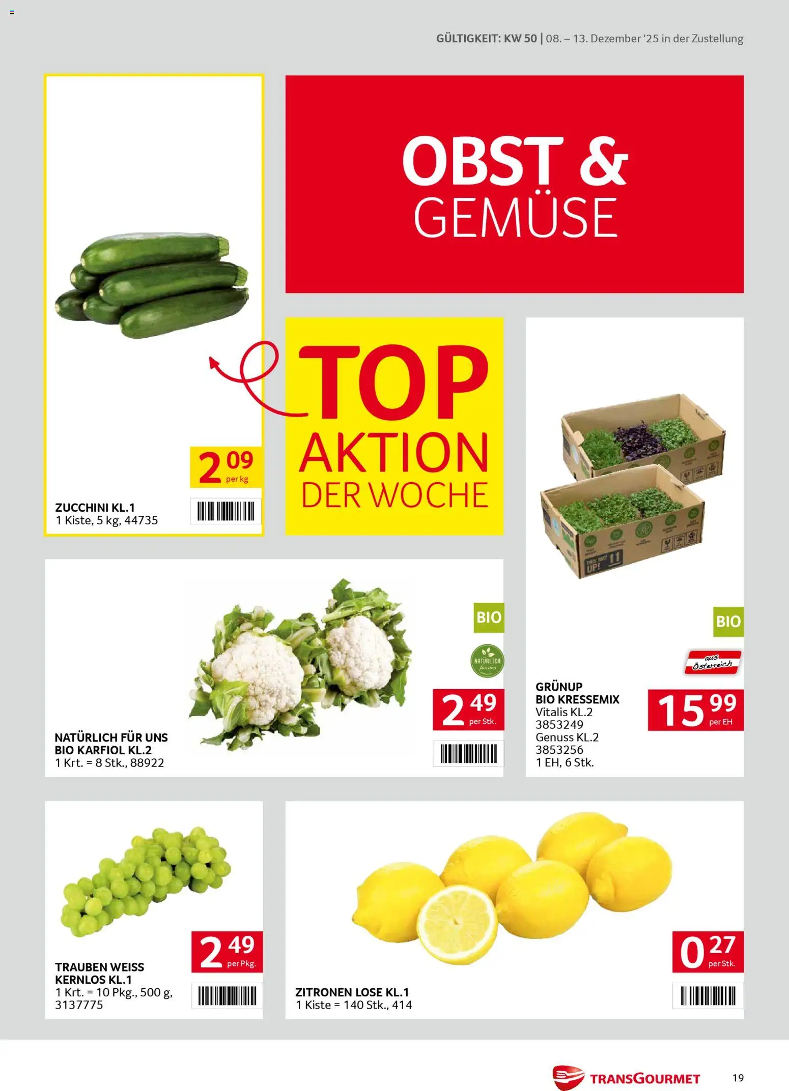 Transgourmet Zustellaktion gültig ab 08.12.2025 | Seite: 19 | Produkte: Gemüse, Obst