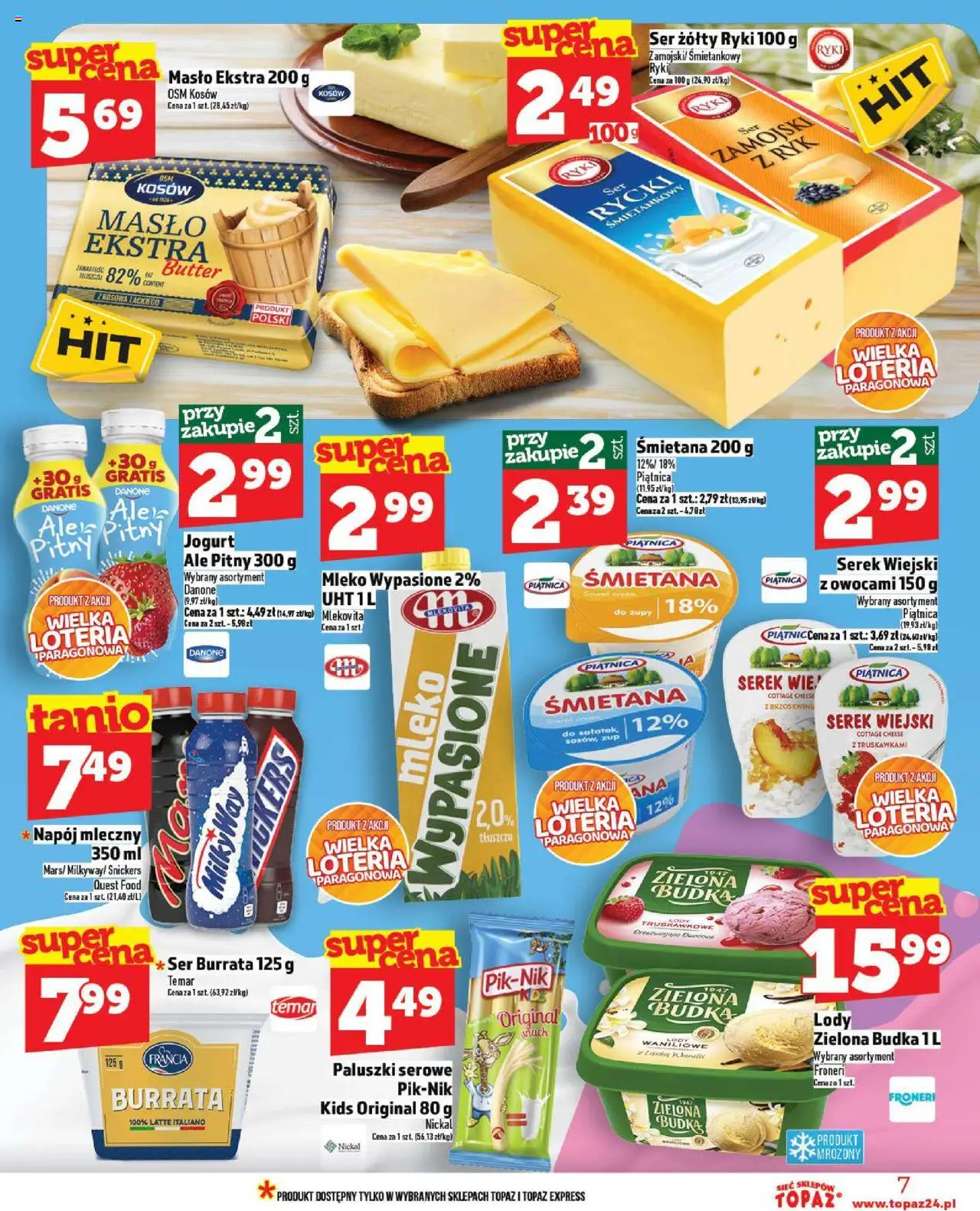 Topaz Gazetka od 02.10.2025 | Strona: 7 | Produkty: Ser żółty, Serek wiejski, Masło, Śmietana