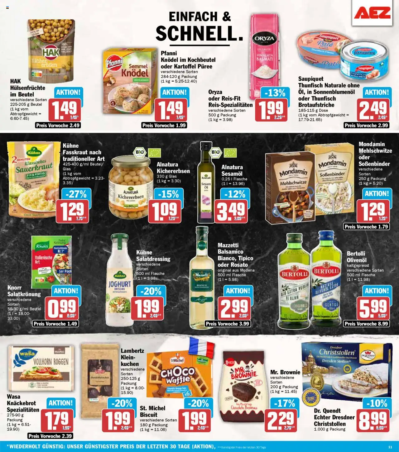 AEZ Prospekt 	 – gültig ab 20.10.2025 | Seite: 11 | Produkte: Thunfisch, Balsamico, Sonnenblumenol, Knorr