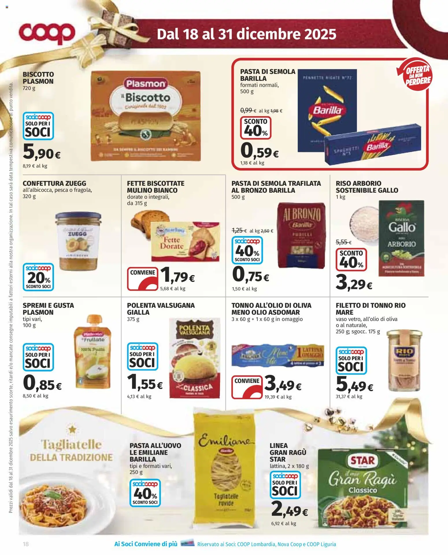 Volantino COOP del 18.12.2025 | Pagina: 18 | Prodotti: Olio, Pasta, Tonno, Vaso
