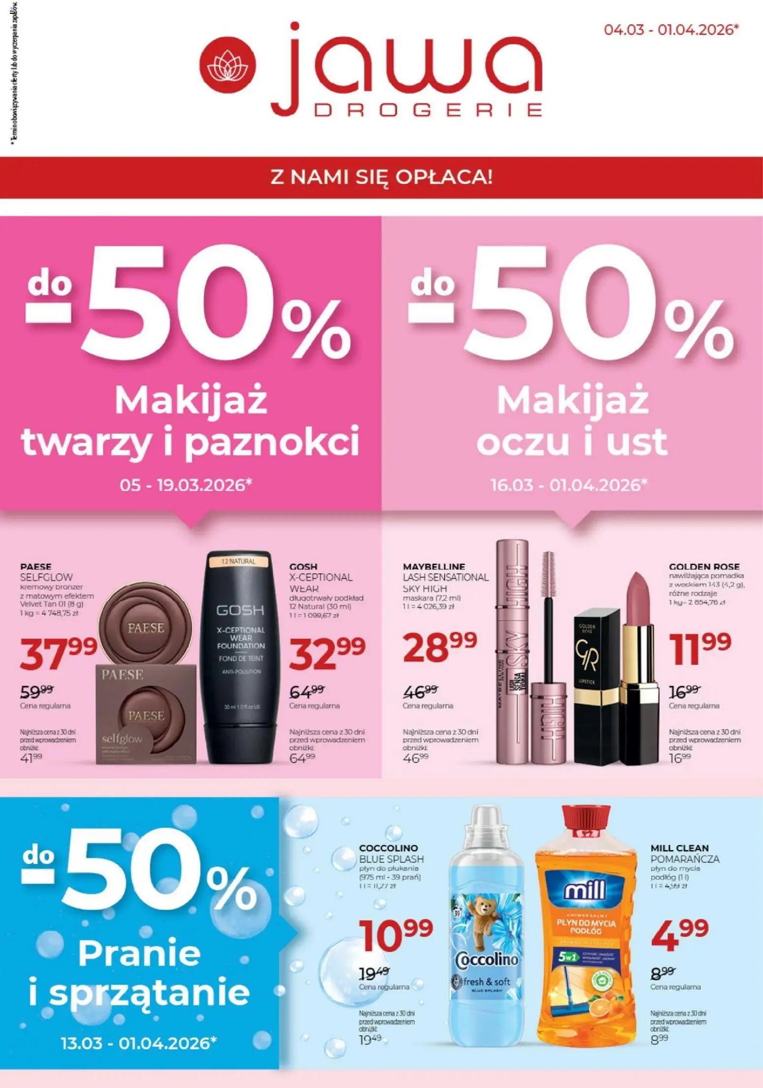 Jawa gazetka od 04.03.2026 | Strona: 1 | Produkty: Maskara, Pomadka, Makijaż, Bronzer