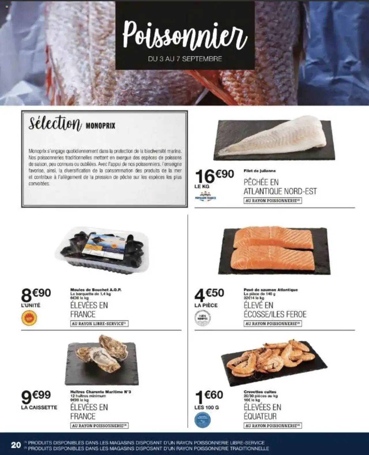  | Page: 20 | Produits: Pavé de saumon, Pêche, Moules de bouchot, Saumon